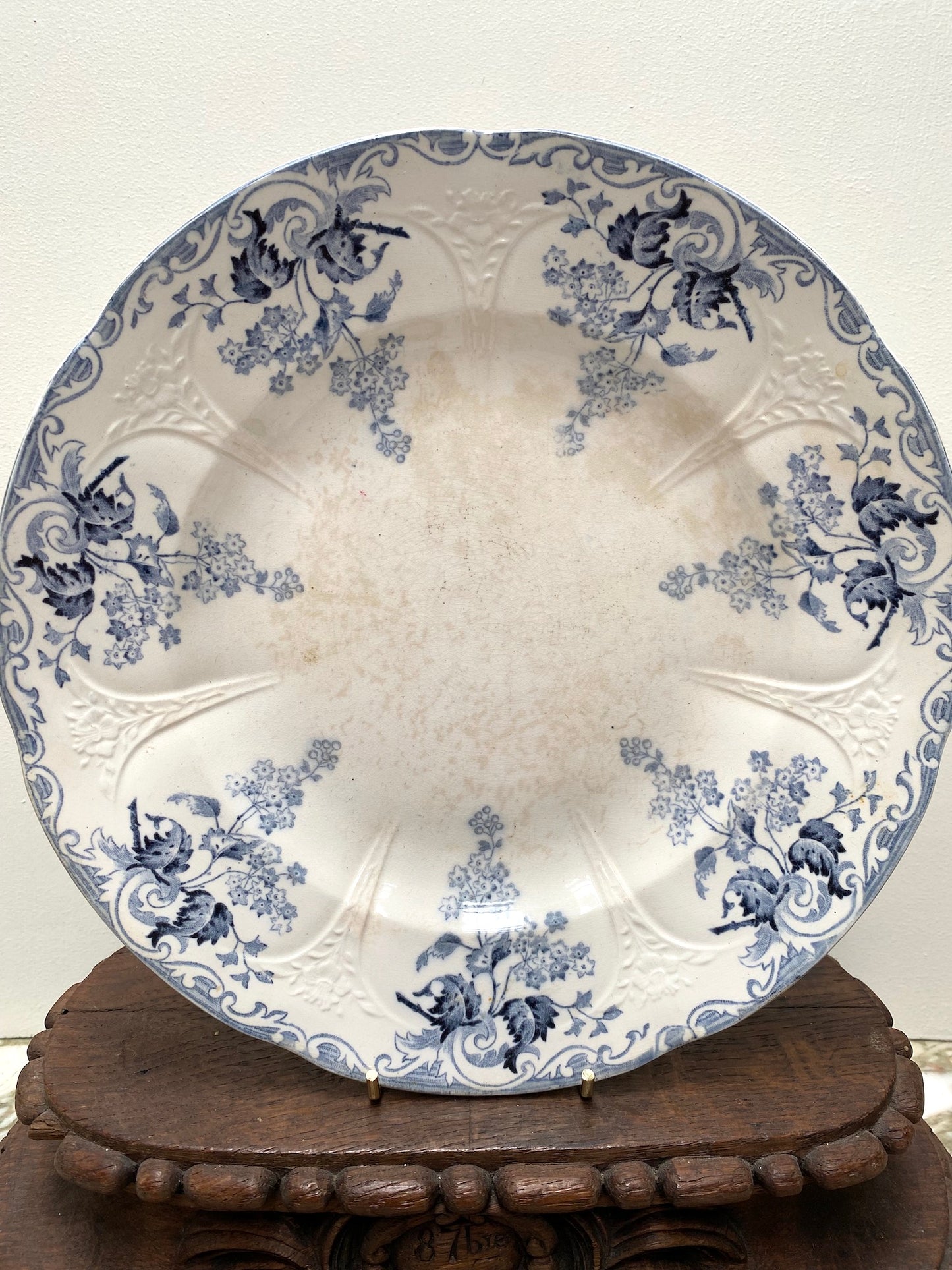 Antique French Blue Floral 'Joinville Longwy' Side Plates - Pair