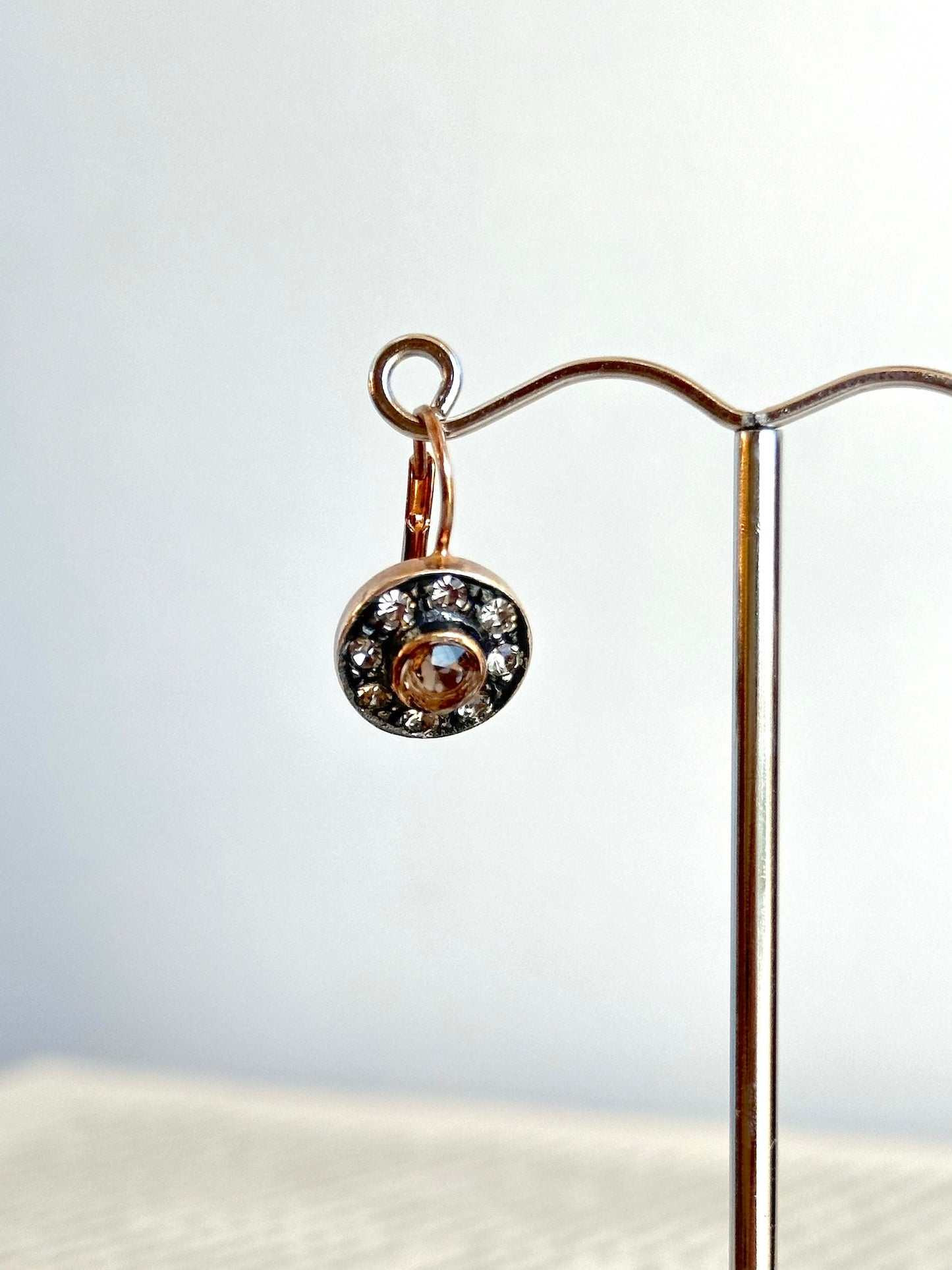 Italian Round Crystal Earring With Smokey Topaz In Centre