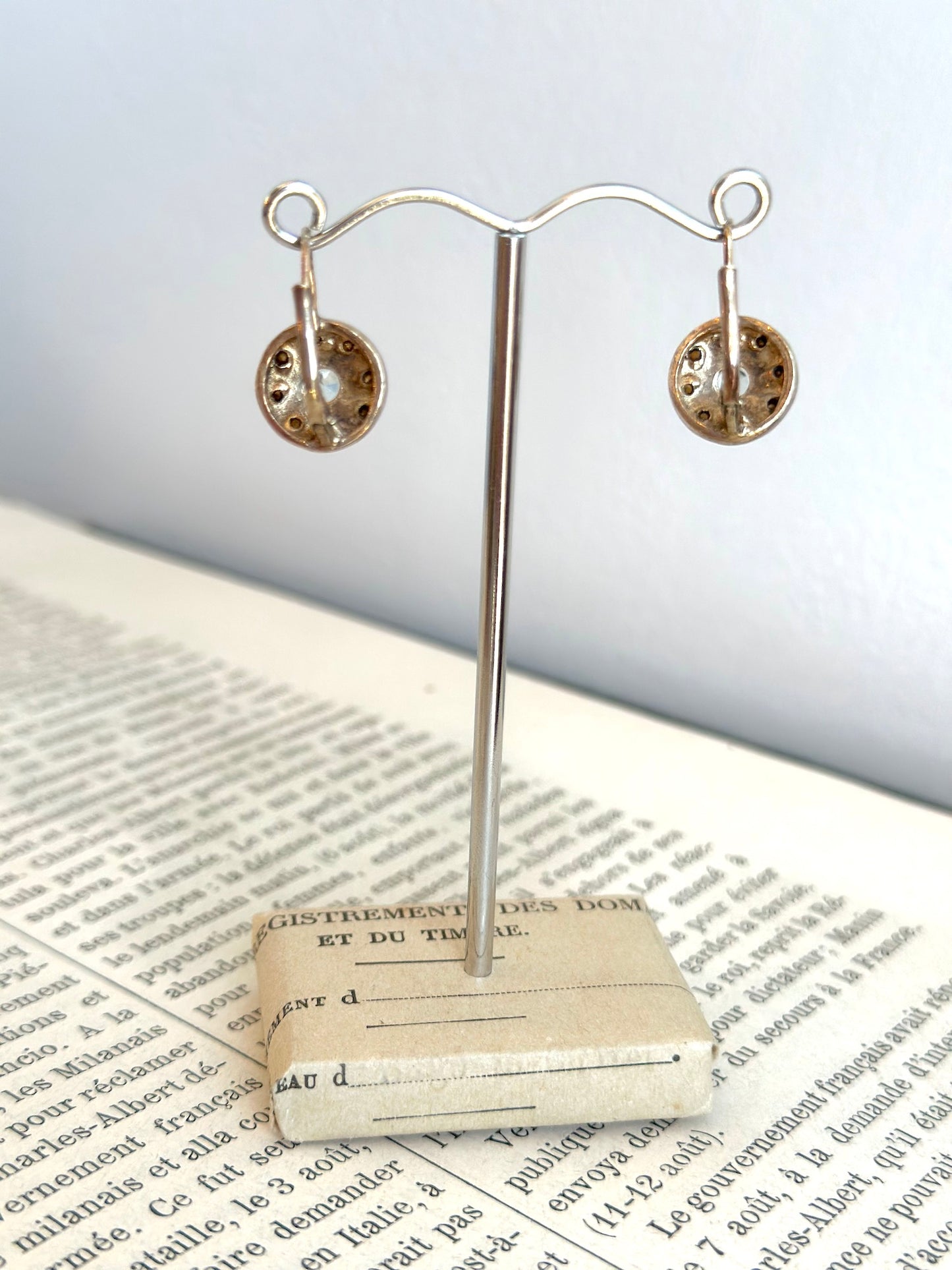 Italian Small Blue Topaz & Crystal Earrings