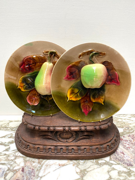 Antique French Barbotine Pear & Apple Plates - I