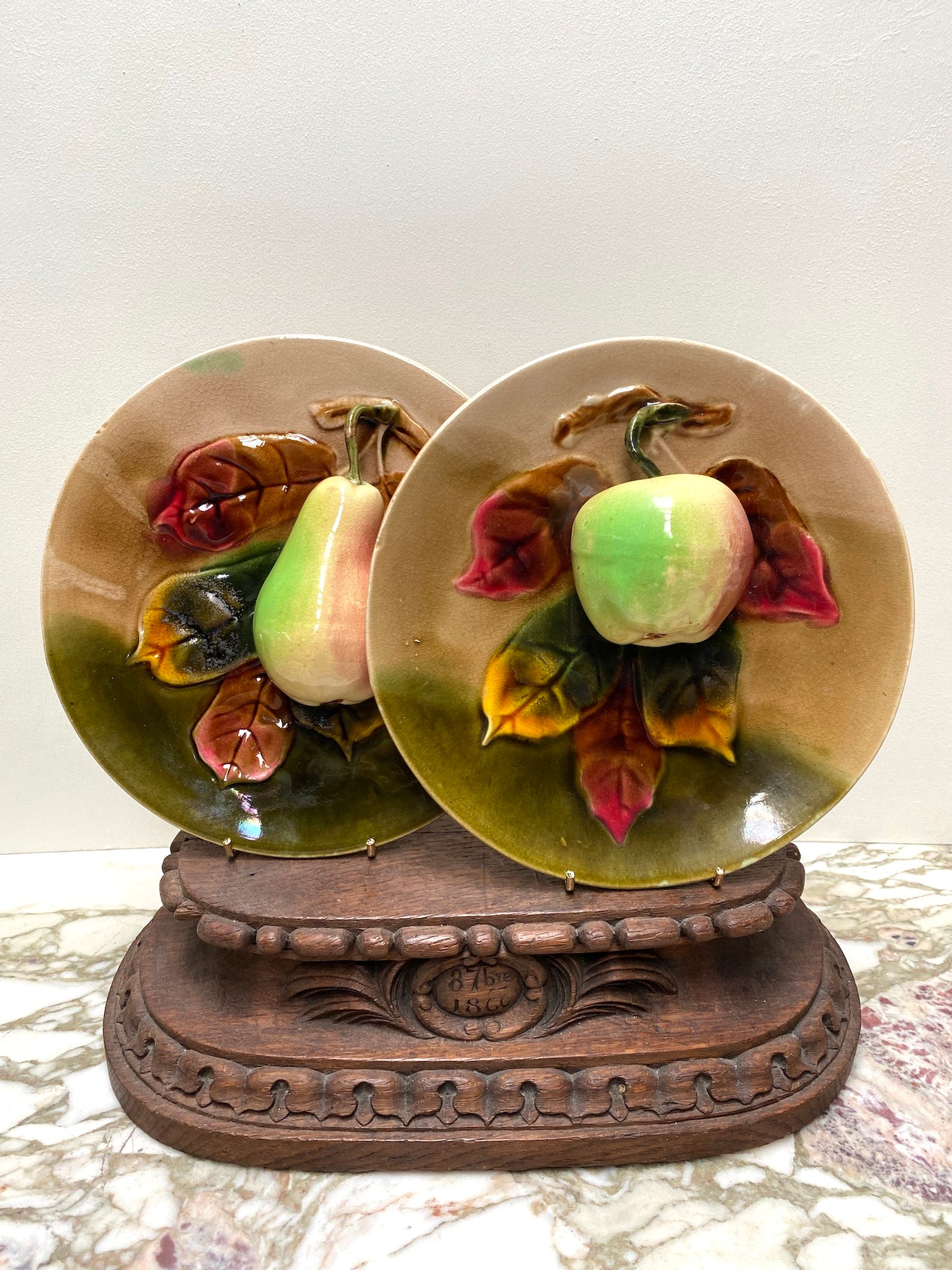 Antique French Barbotine Pear & Apple Plates - I