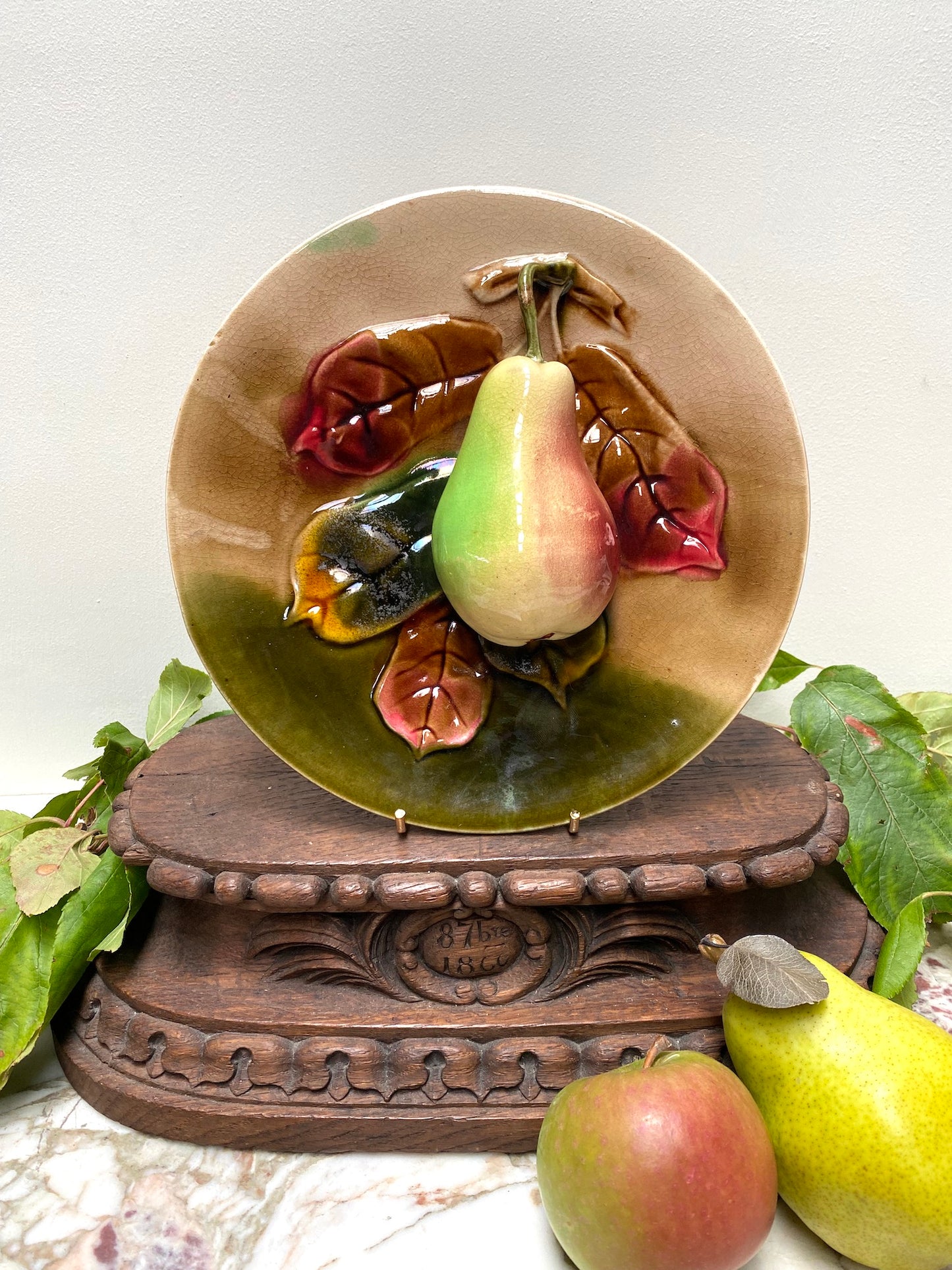 Antique French Barbotine Pear & Apple Plates - I