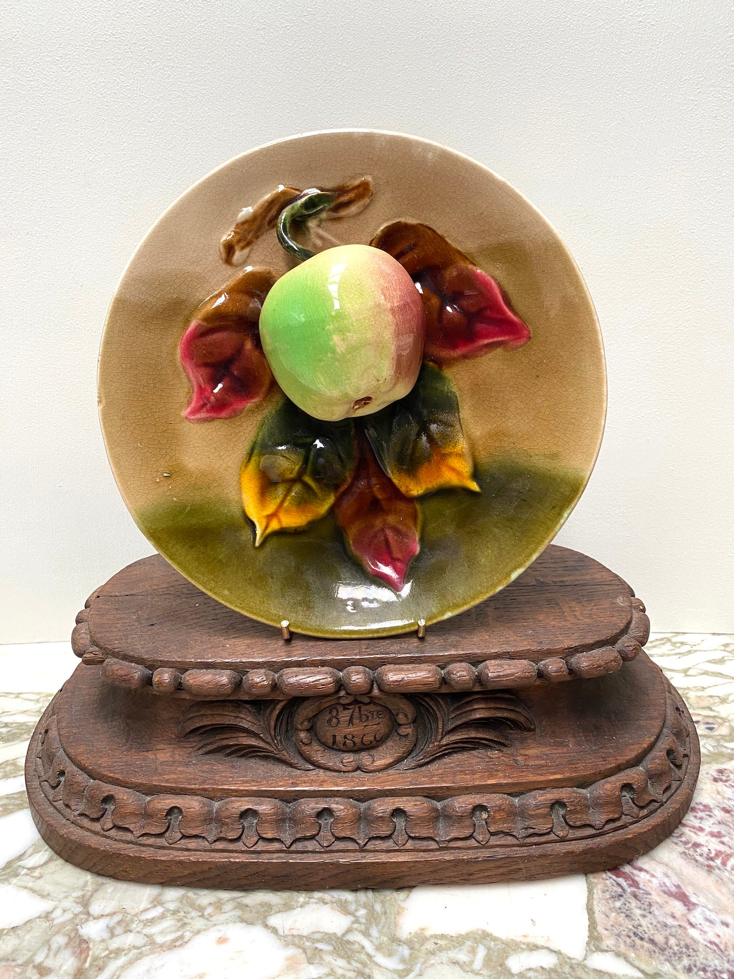 Antique French Barbotine Pear & Apple Plates - I