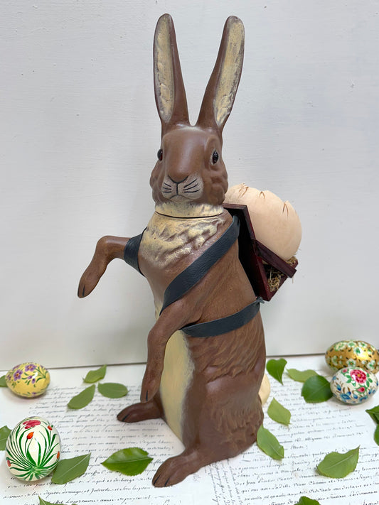 Papier-Mache Nostalgic Brown 'Easter Bunny' Standing Box With Egg Backpack