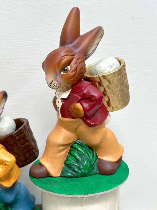 Hand Painted German Papier-Mache Running Rabbits
