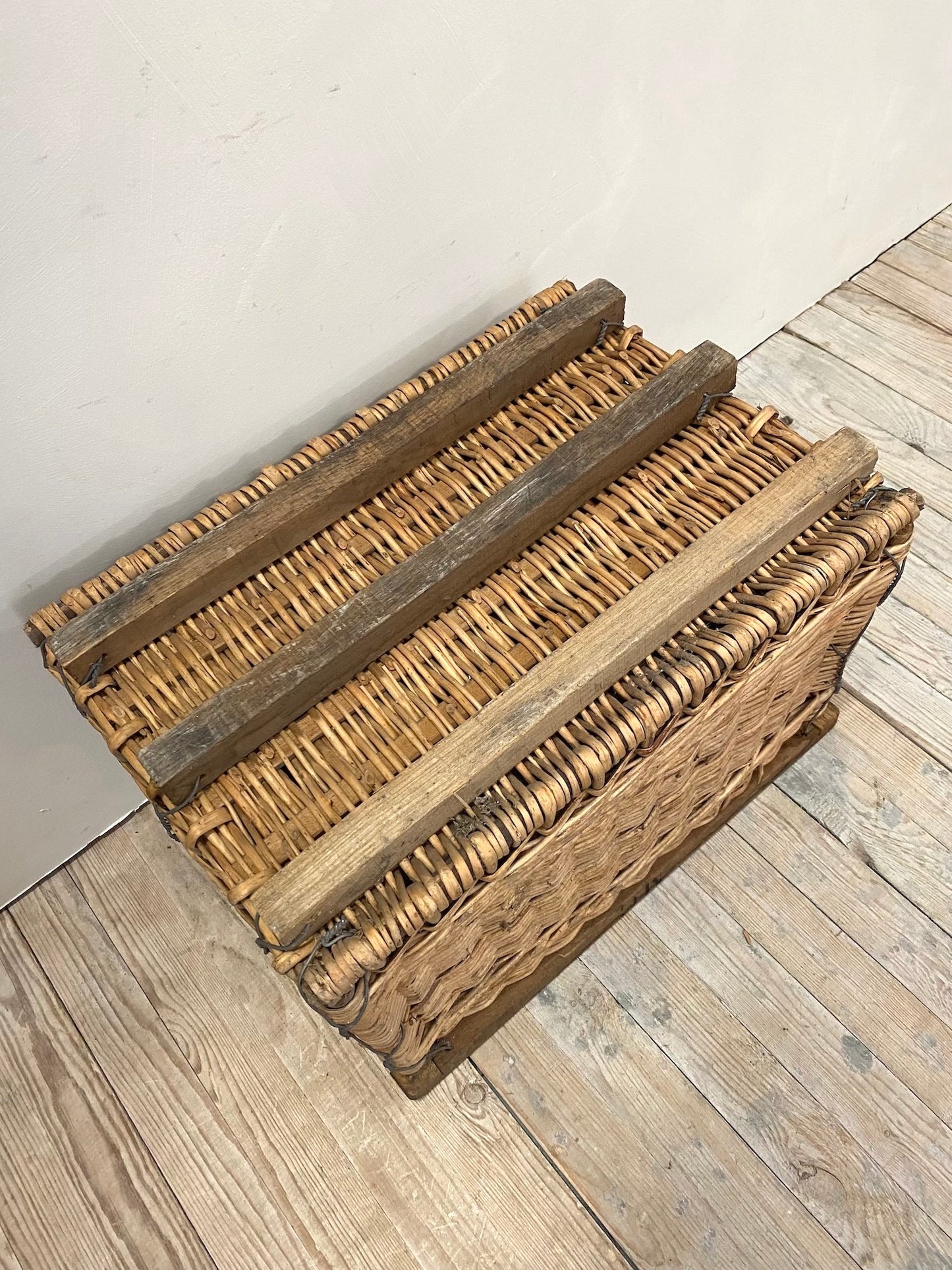 Antique French Small Rectangle Woven Cane Farmers' Basket