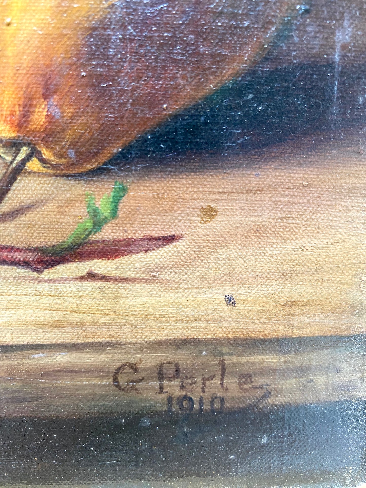 Antique French Still Life Painting - Autumn Fruit Harvest in Basket