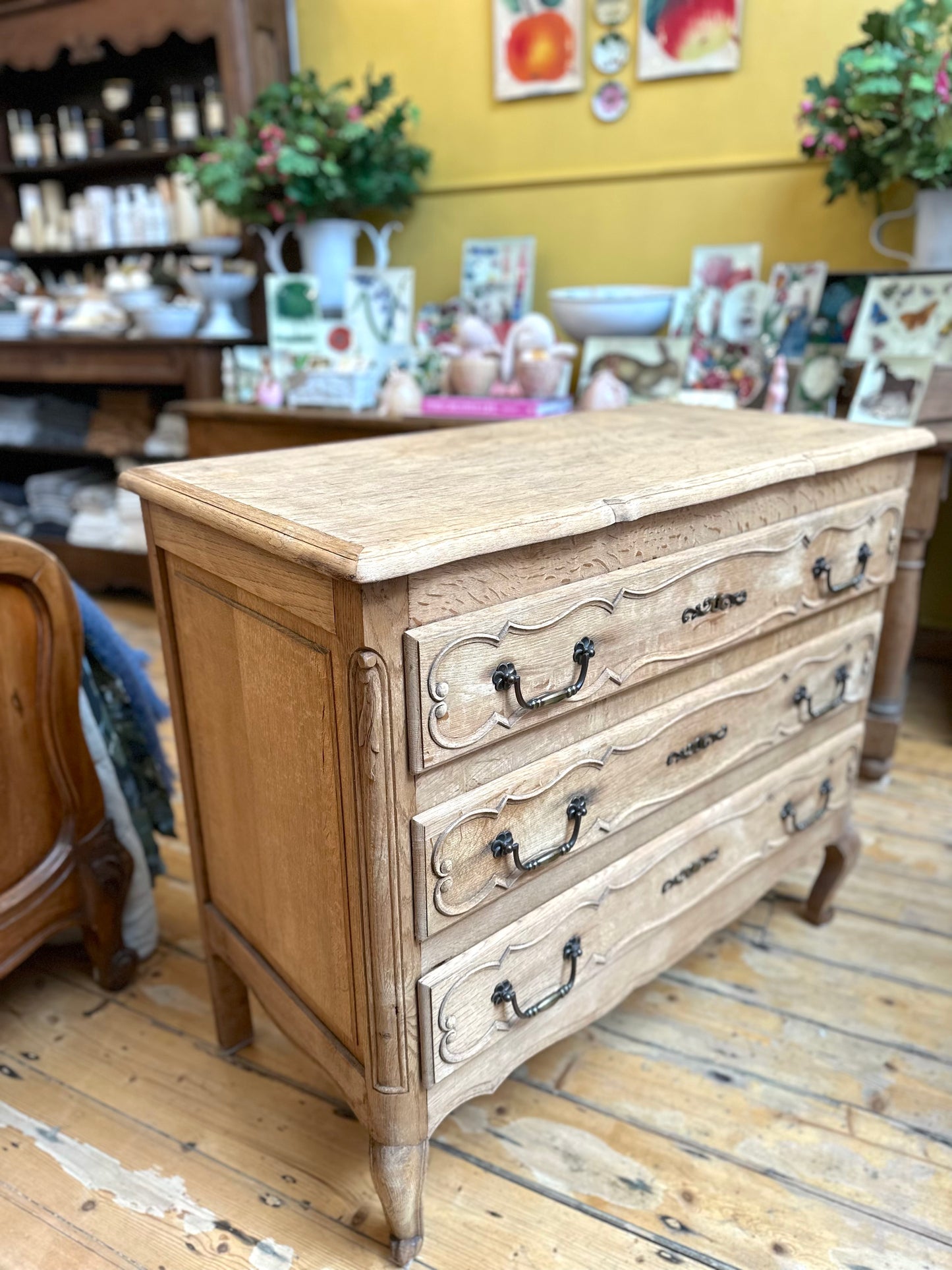 Vintage French Oak 3 Drawer Commode