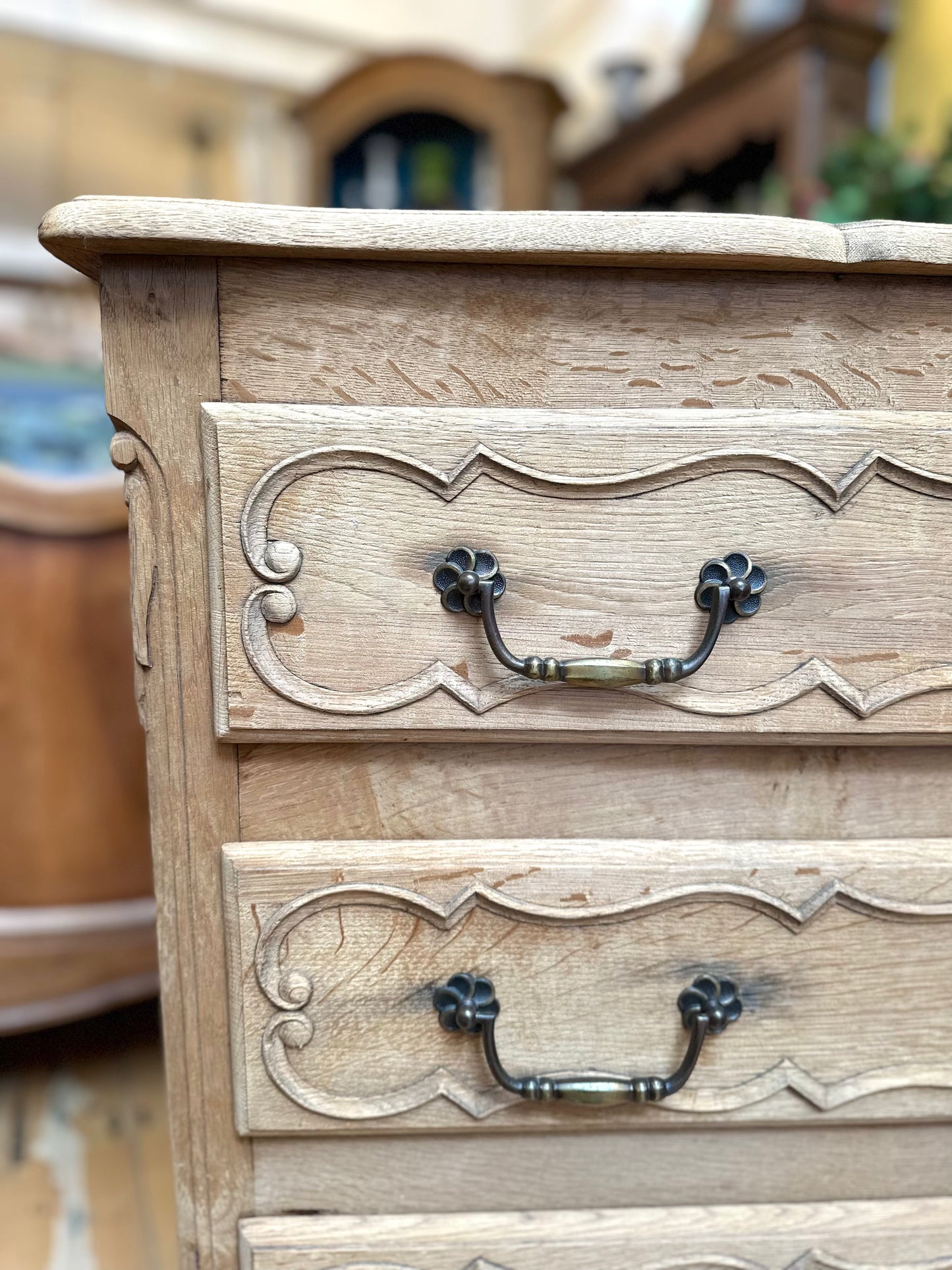 Vintage French Oak 3 Drawer Commode