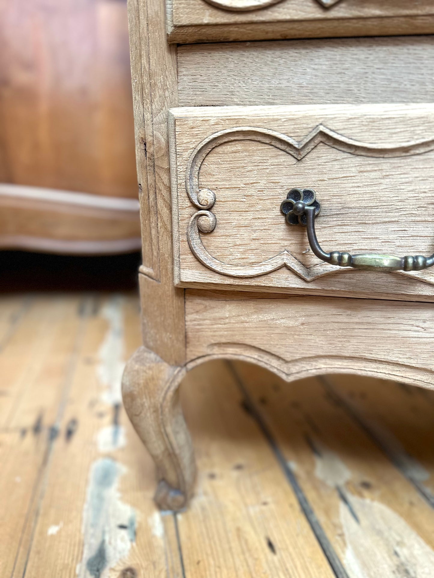 Vintage French Oak 3 Drawer Commode
