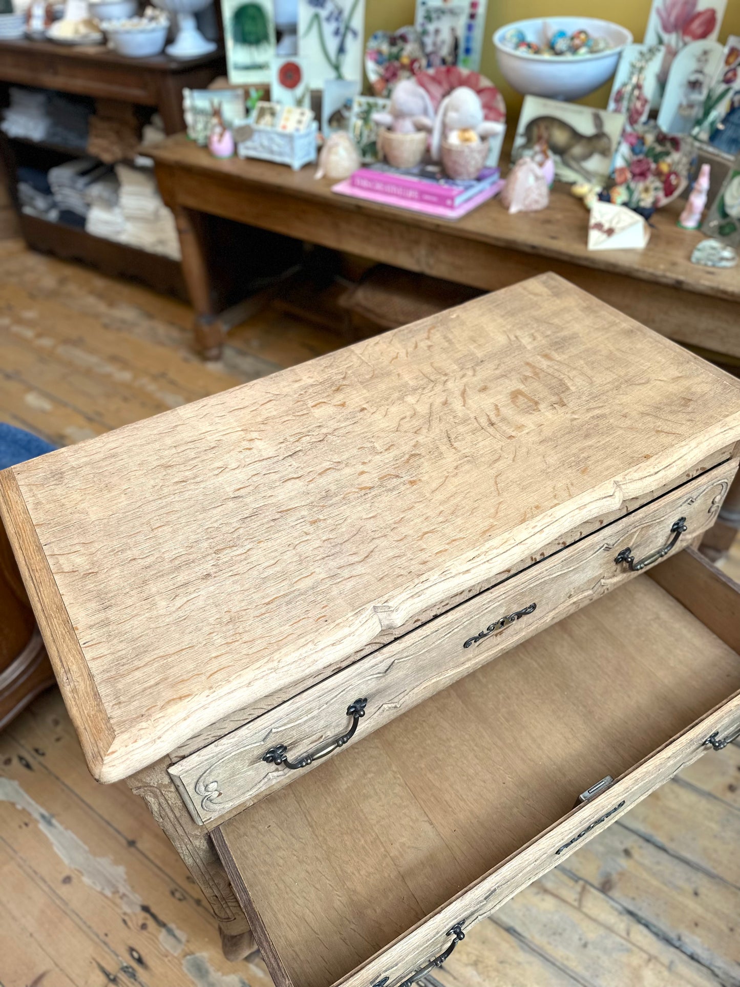 Vintage French Oak 3 Drawer Commode