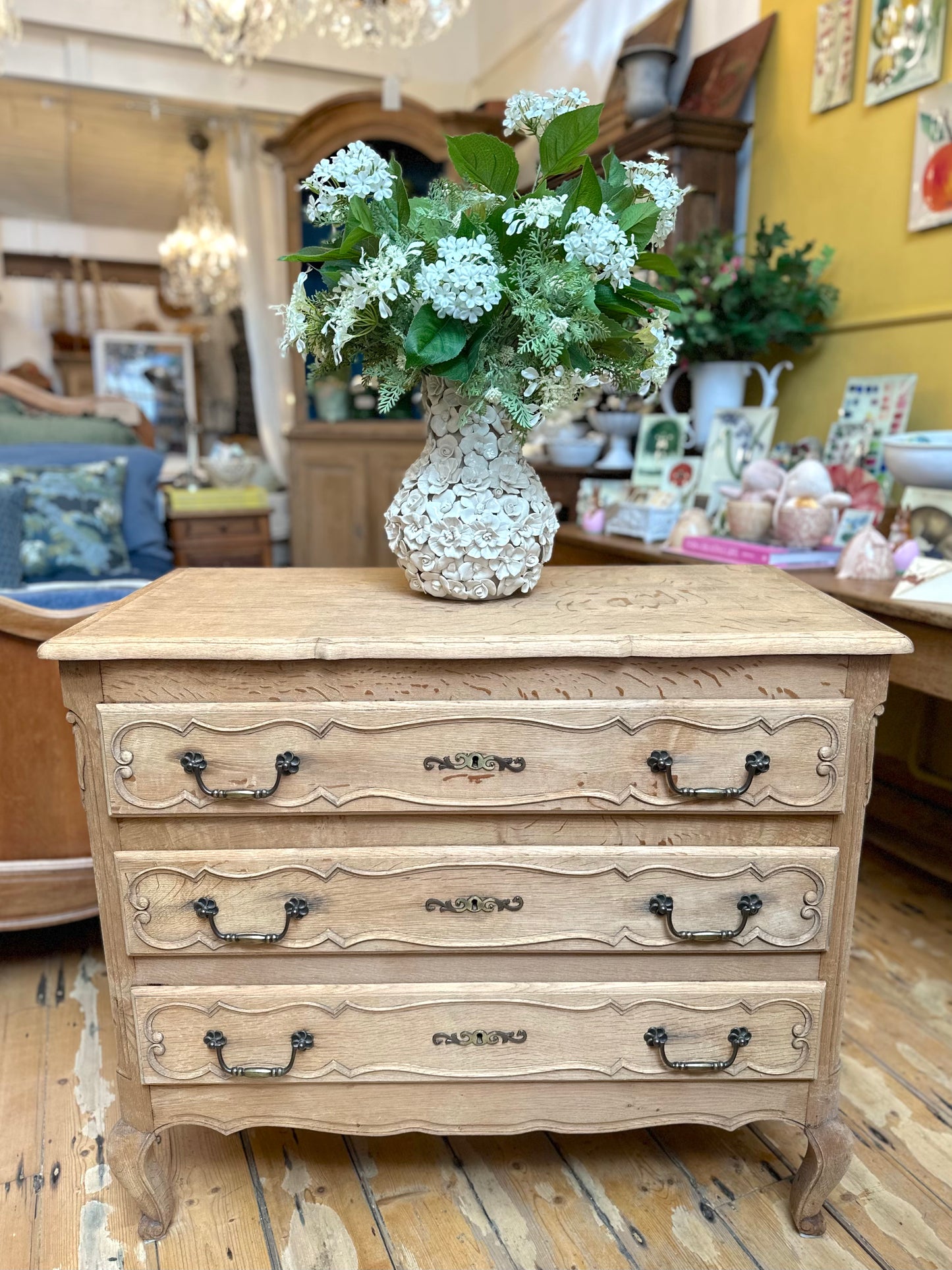 Vintage French Oak 3 Drawer Commode