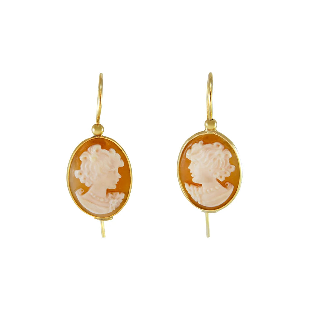 Italian Medium Oval Floral Lady Cameo Earrings