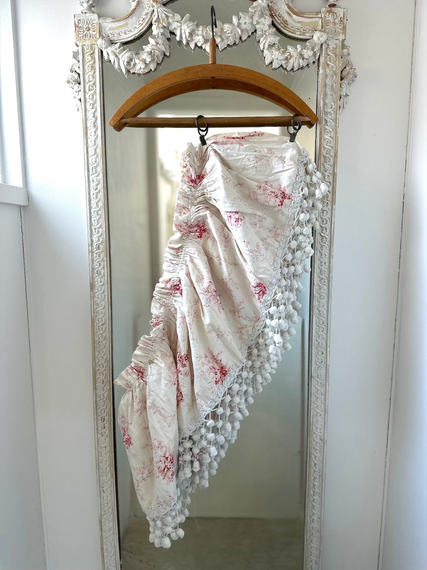 Antique French Toile Linen with Bobble Trim
