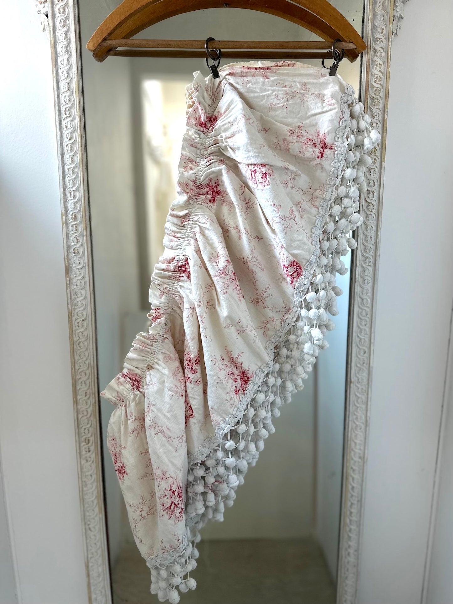 Antique French Toile Linen with Bobble Trim