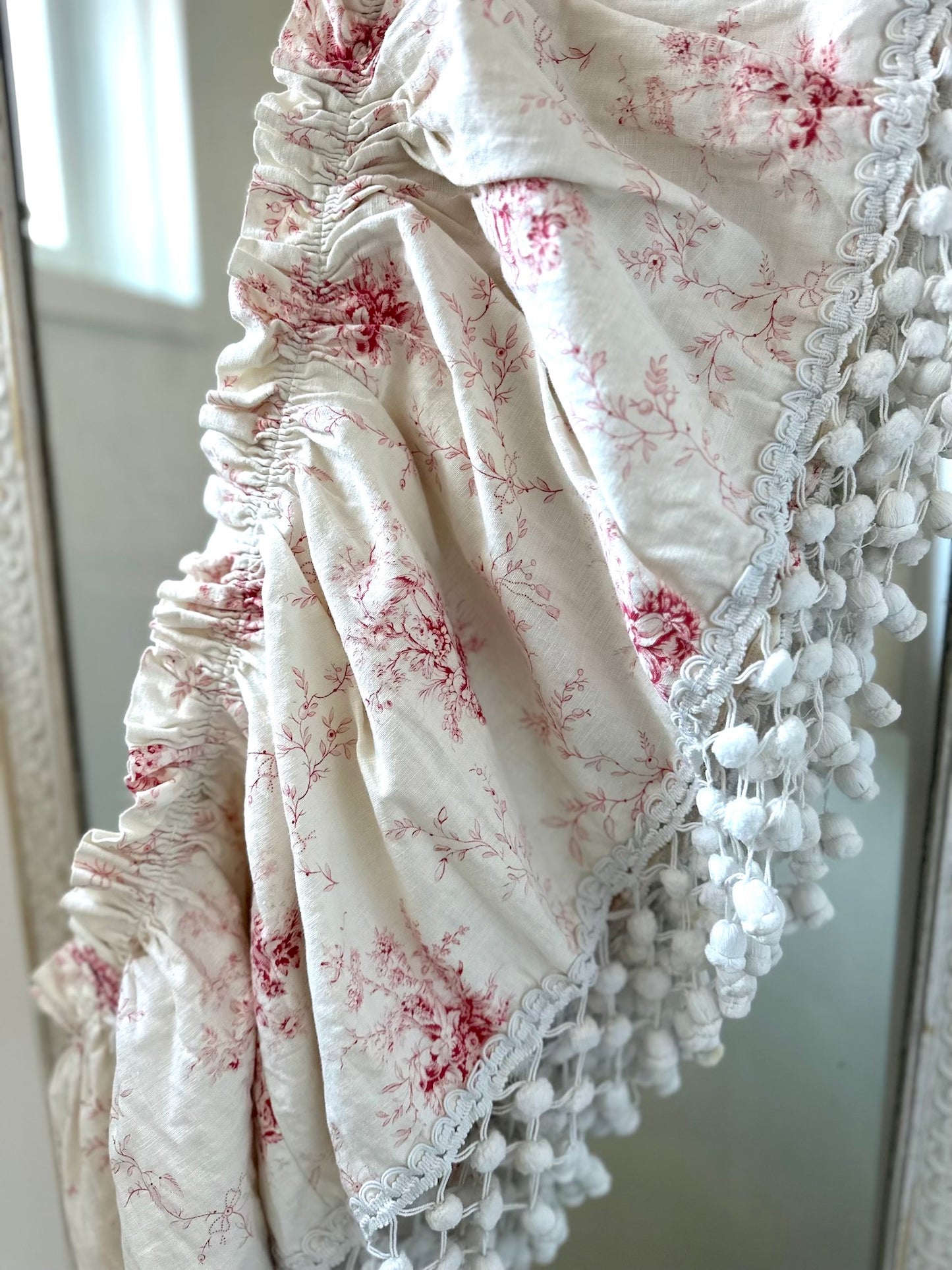 Antique French Toile Linen with Bobble Trim