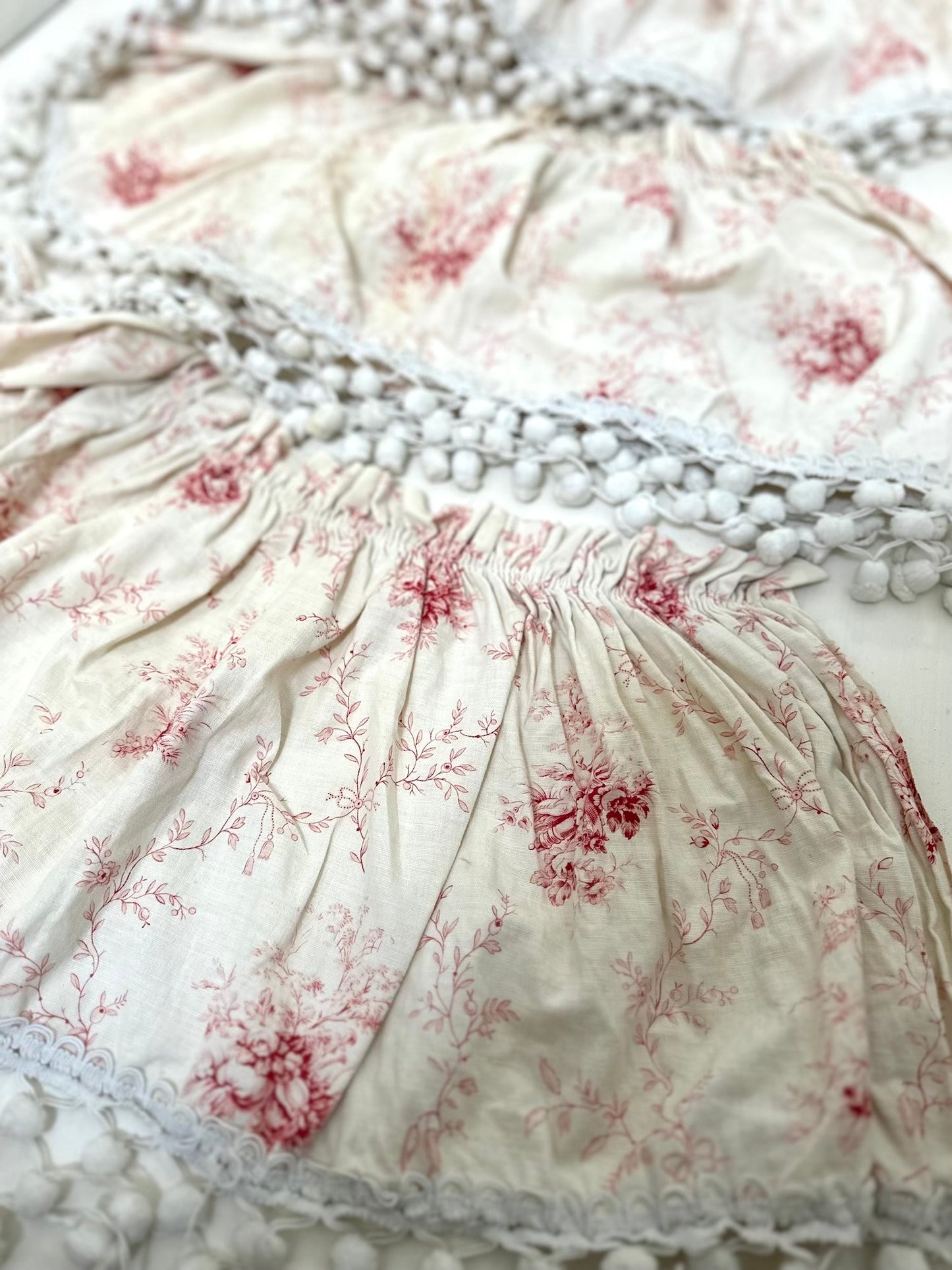 Antique French Toile Linen with Bobble Trim