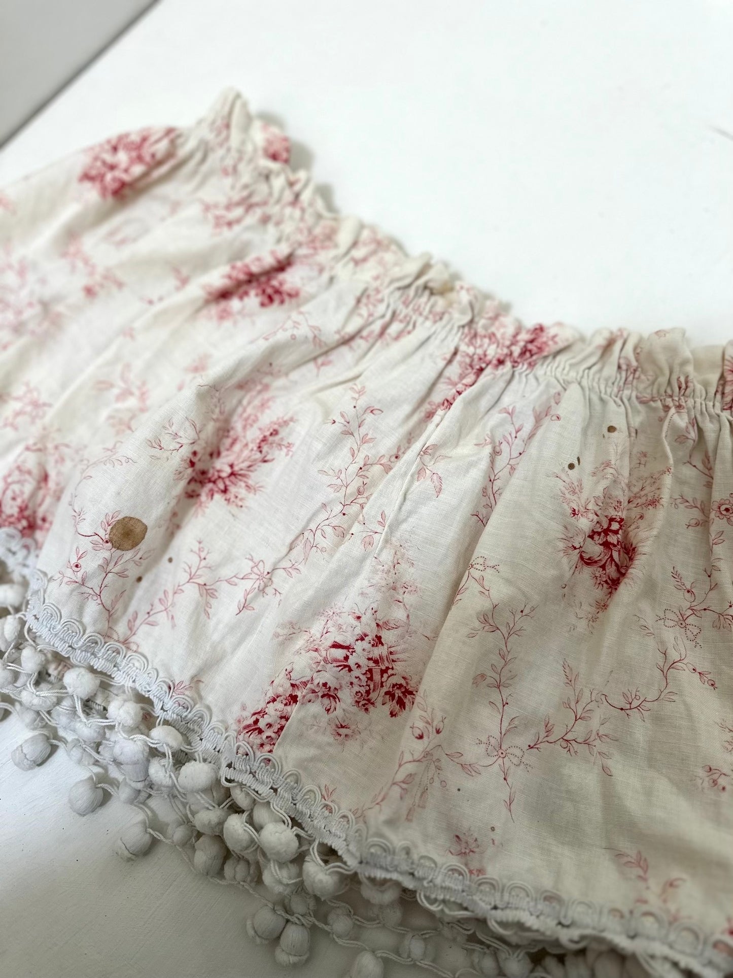 Antique French Toile Linen with Bobble Trim