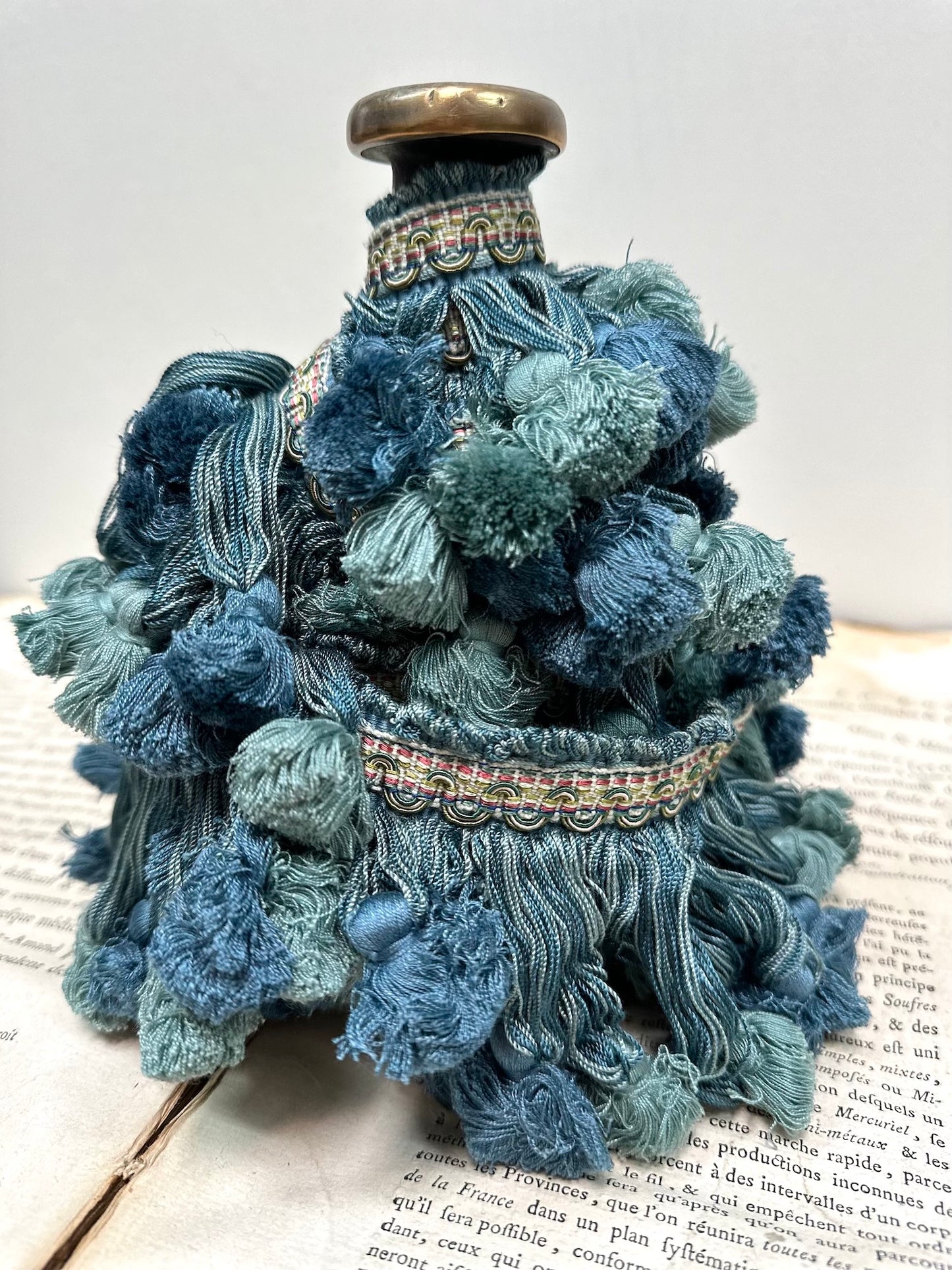 Antique French Silk Tassel Trim on Bobbin - Blue