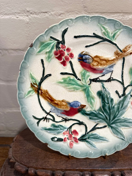 Antique French Majolica Bird And Branch Plate