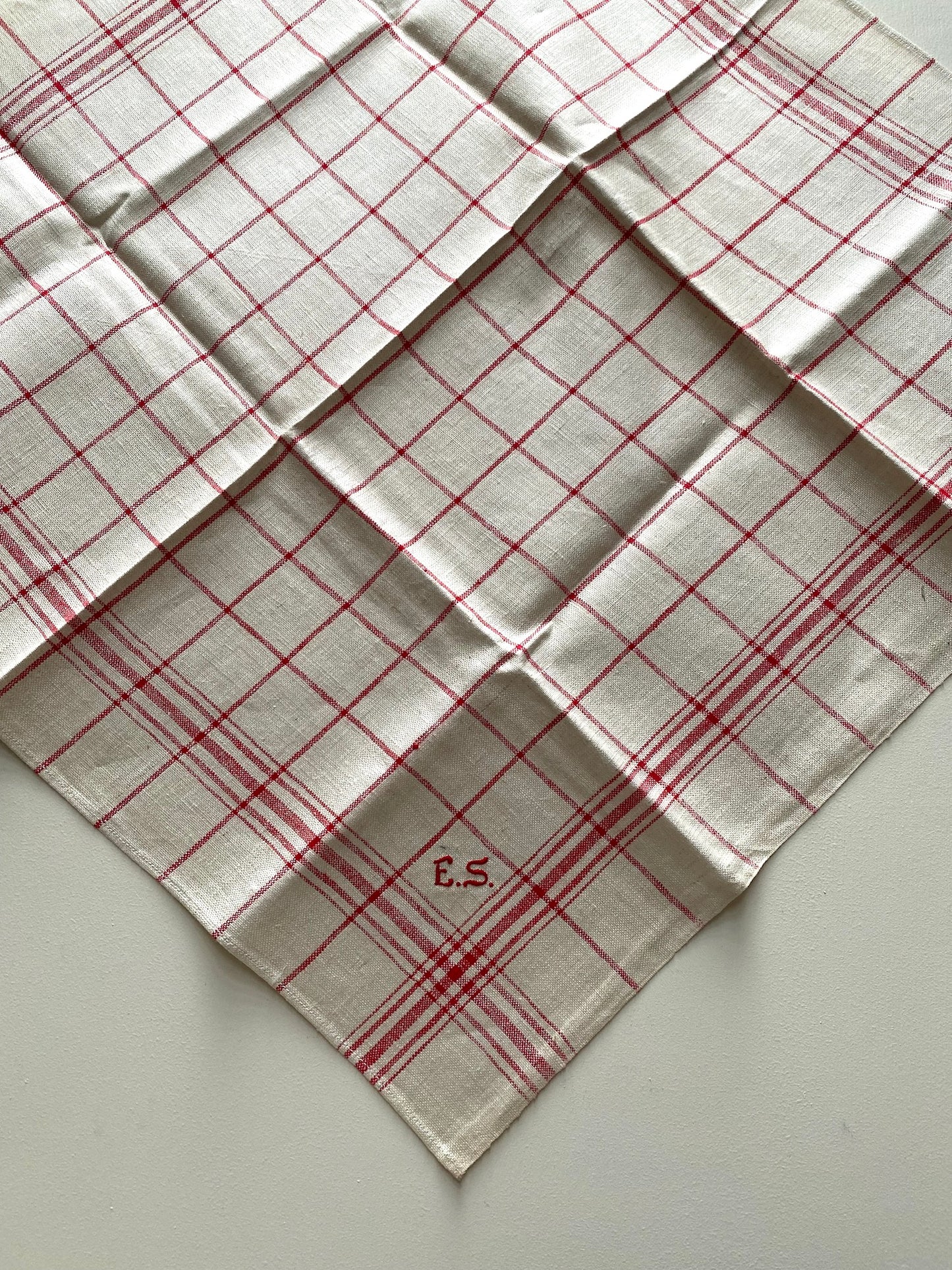 Antique French Monogrammed 'ES' Pair of Linen Tea Towels