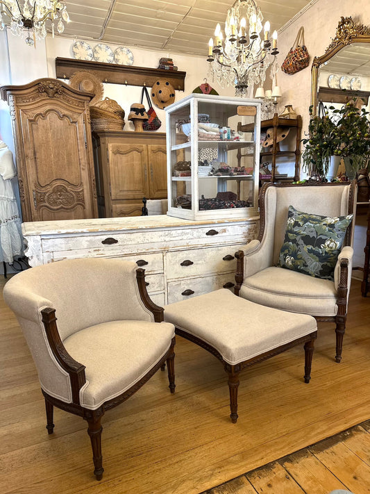 Antique French Three Piece Walnut Duchess Suite