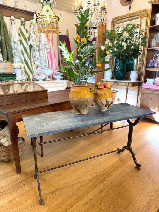 Antique French Cast Iron Table With Bluestone Top