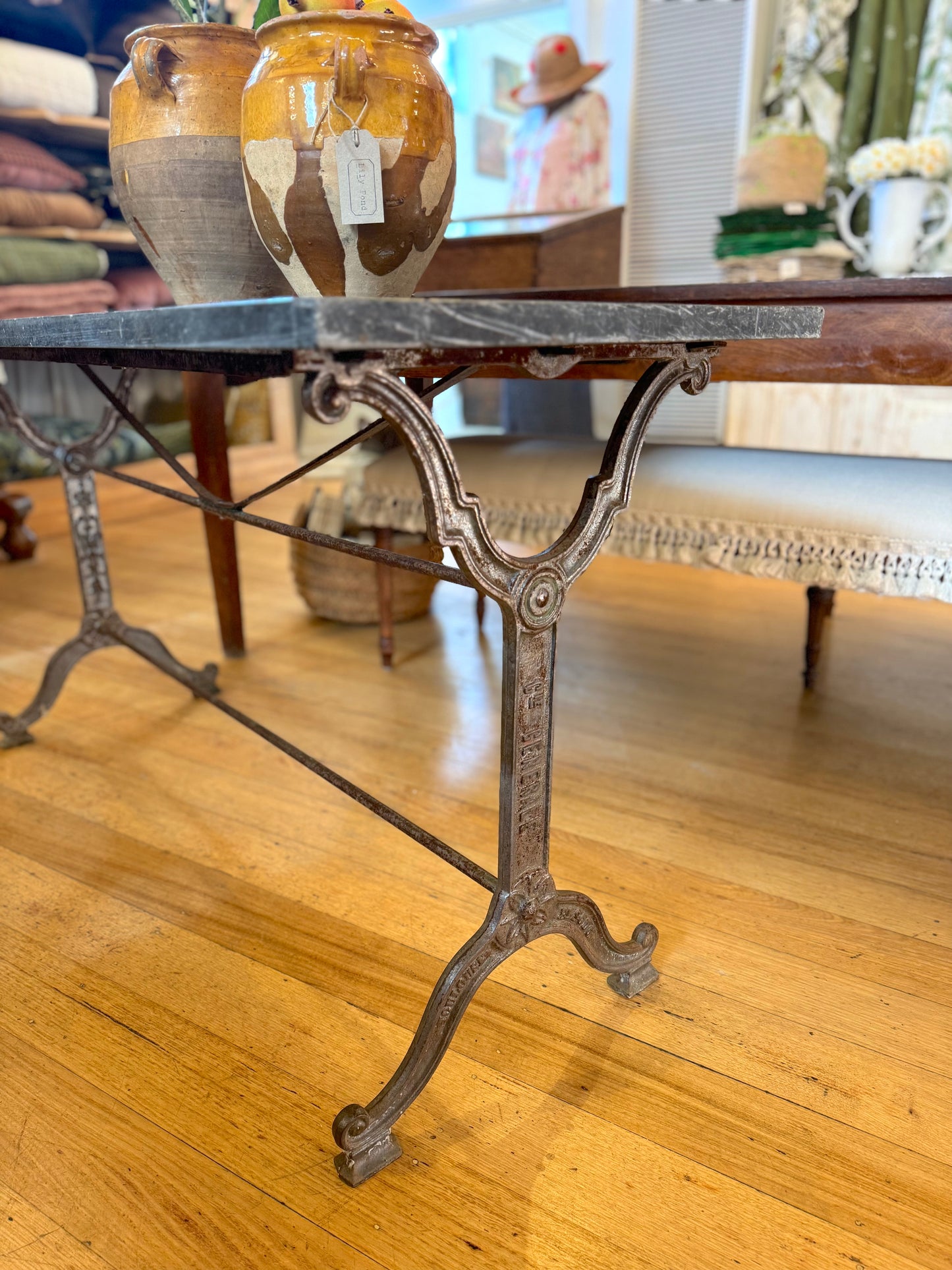 Antique French Cast Iron Table With Bluestone Top