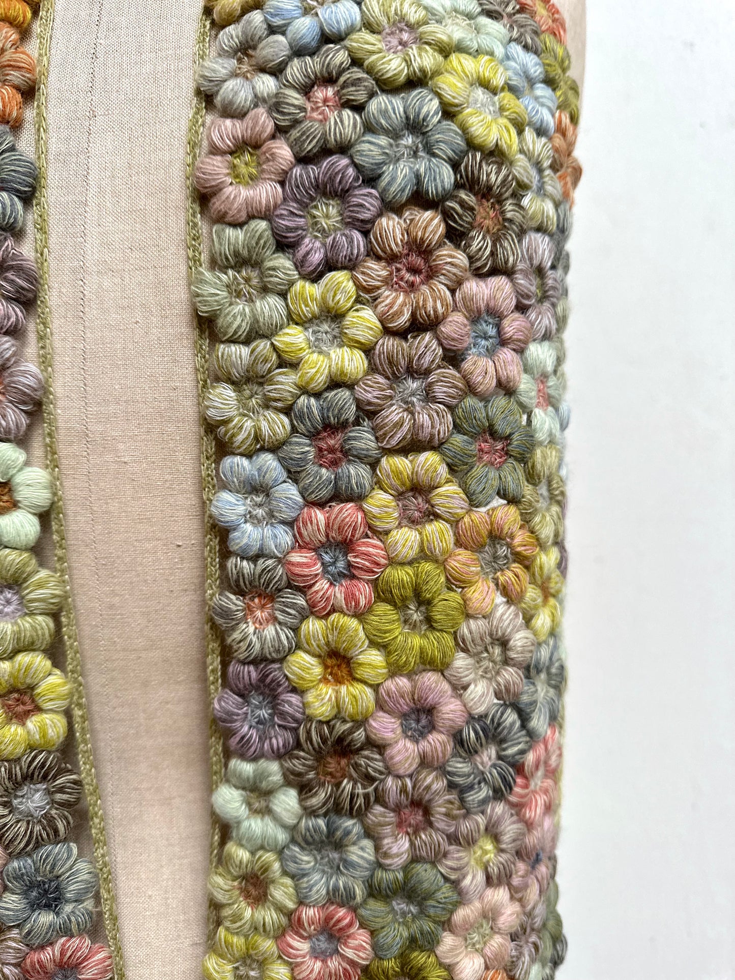 Sophie Digard Green Flower Bouquet Crochet Wool Scarf