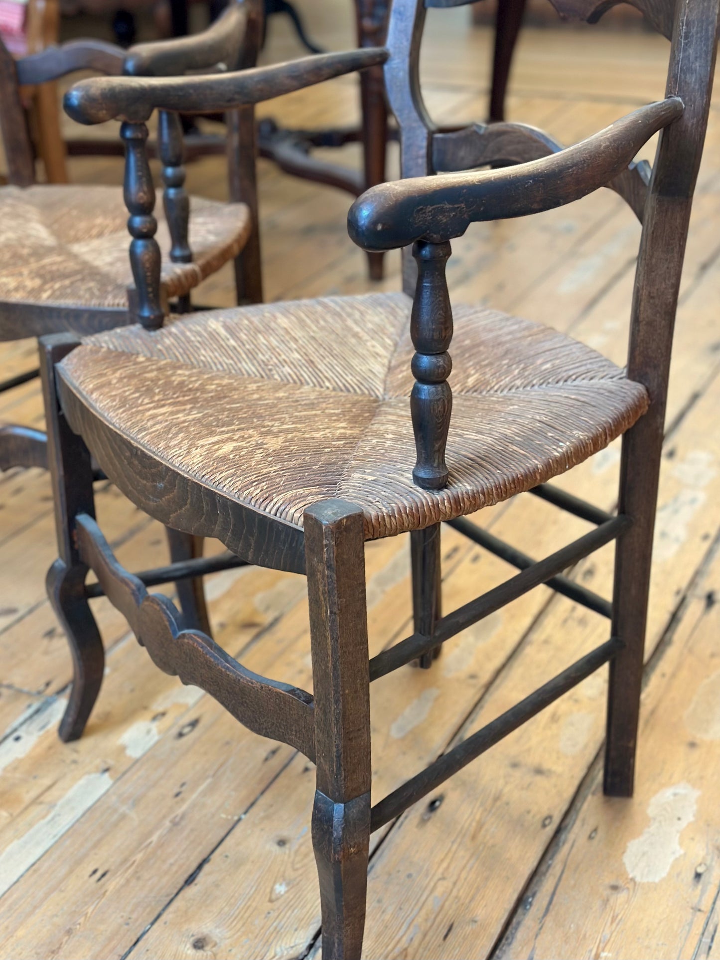 Antique French Pair Of Oak Carver Chairs