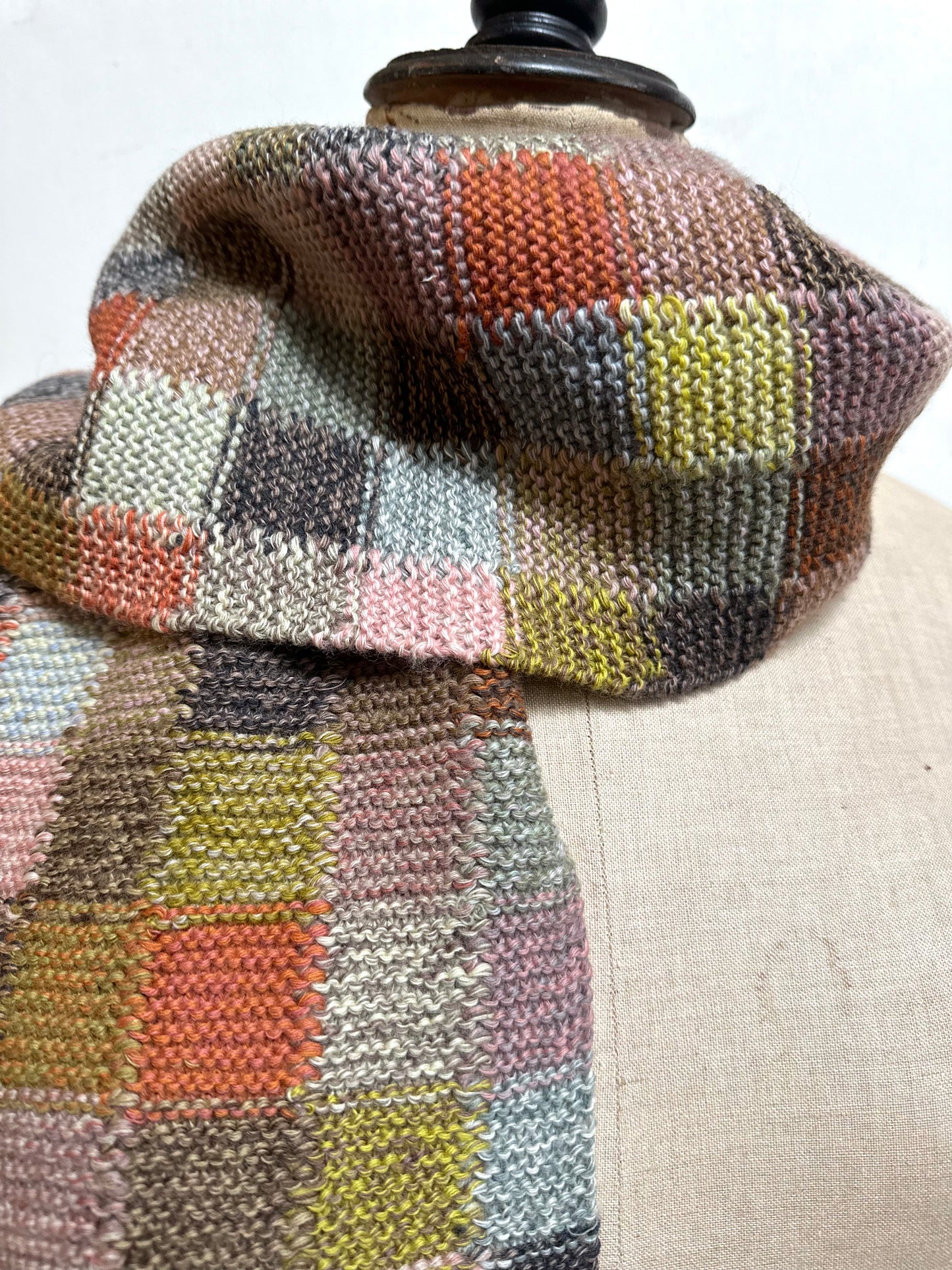 Sophie Digard Bright Multi Check Crochet Wool Scarf