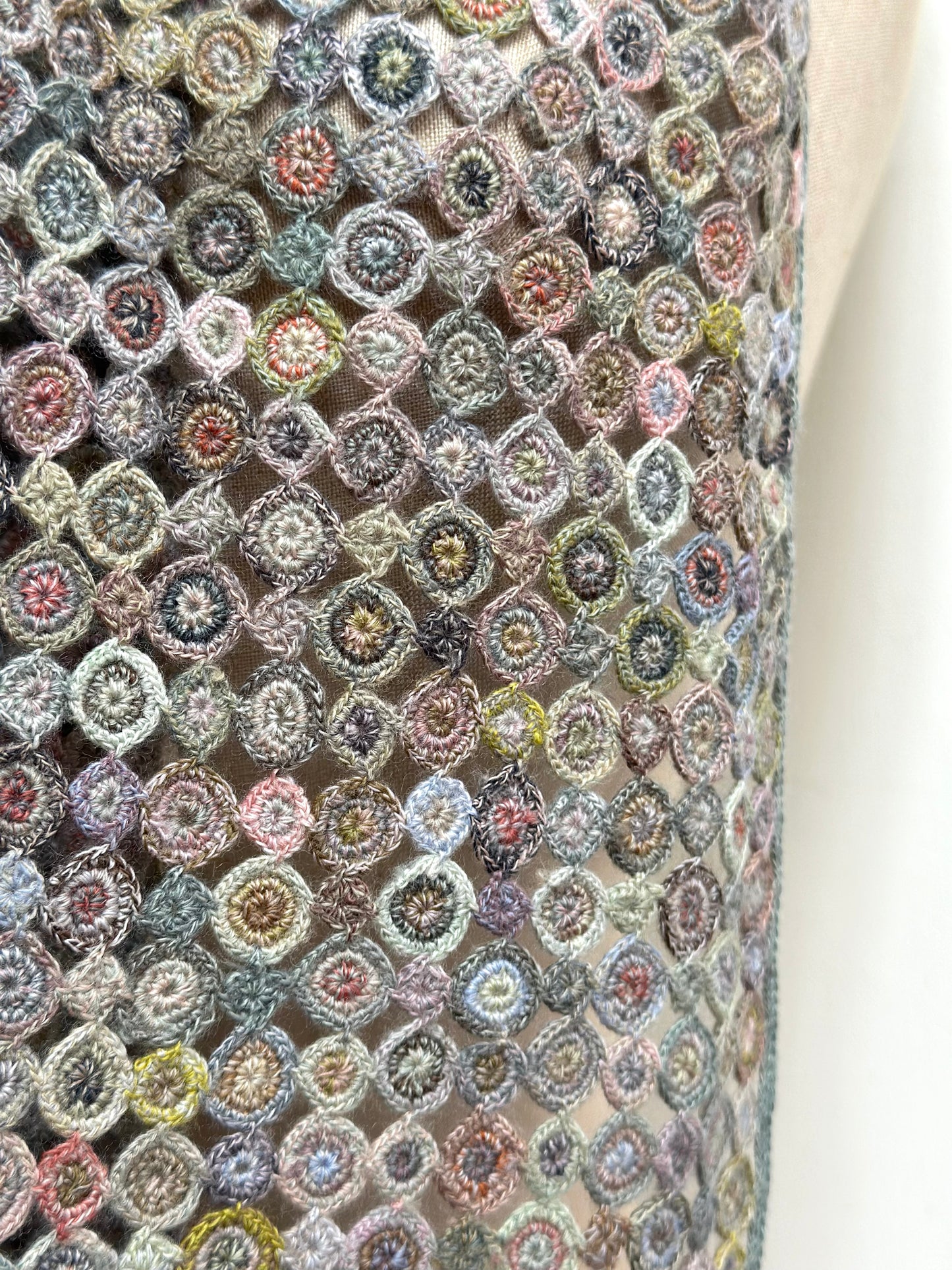 Sophie Digard Multi Blue Circles Crochet Wool Scarf