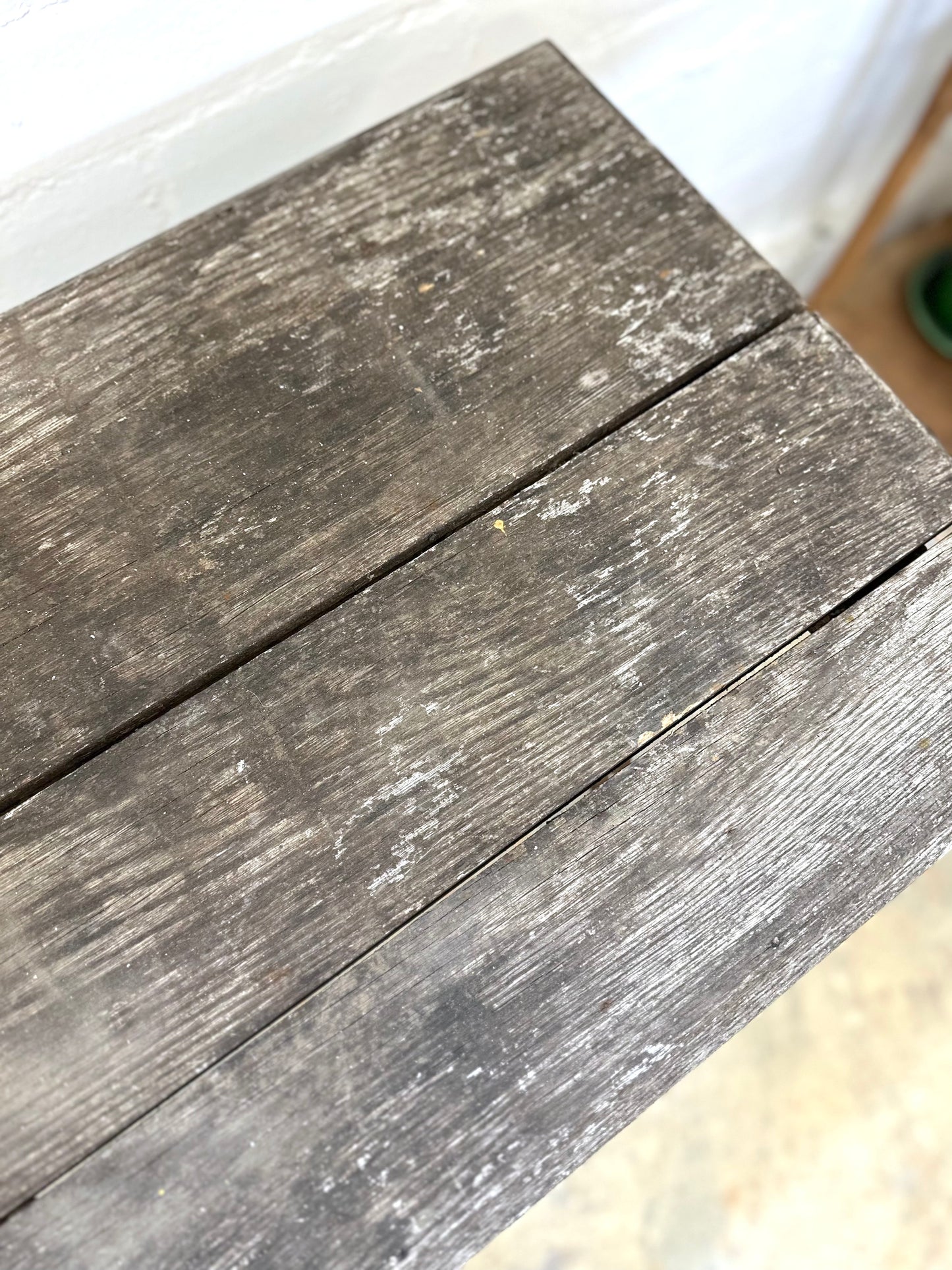 Antique French Rustic Outdoor Table With Cast Iron Base