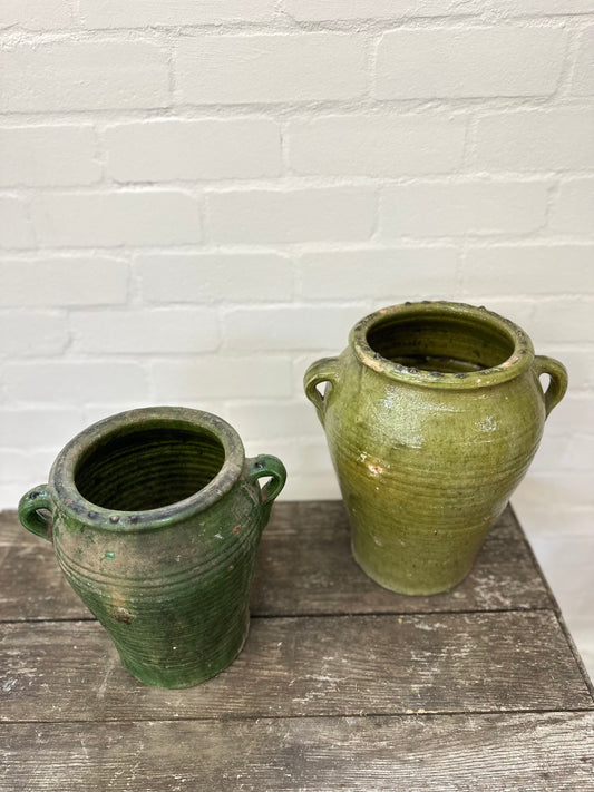 Antique Spanish Green Glazed Olive Jars