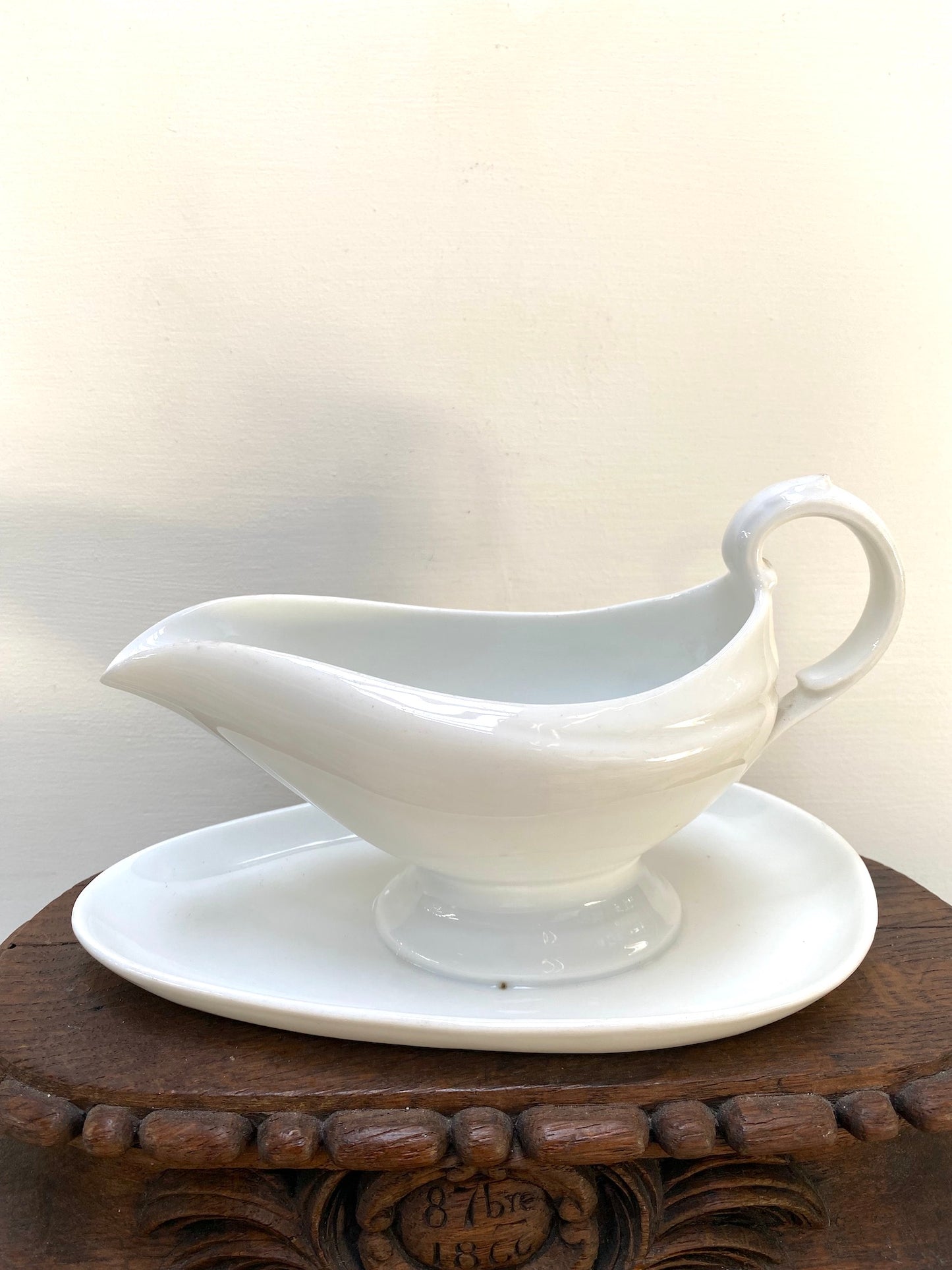 Antique French White Ceramic Gravy Boat