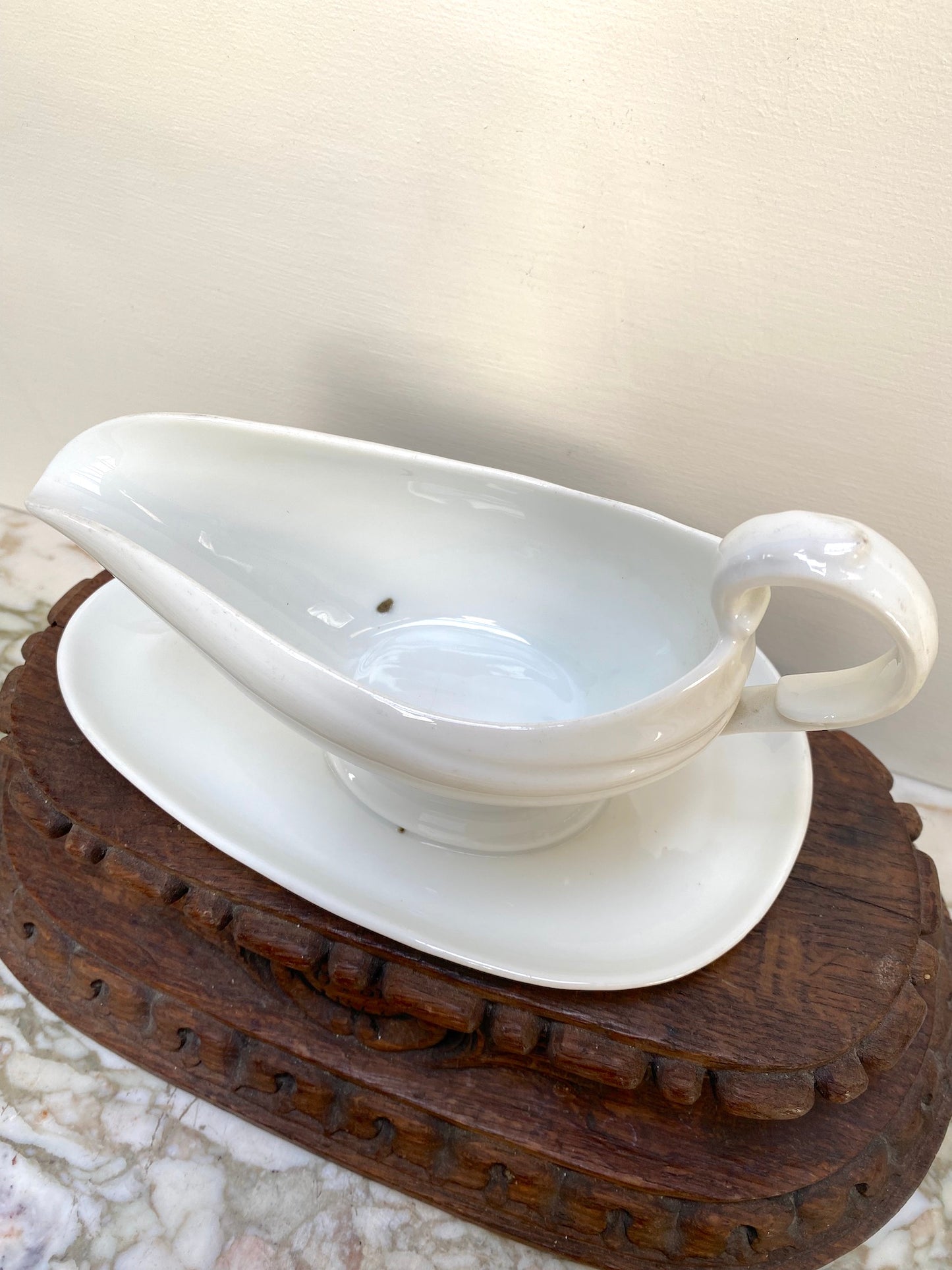 Antique French White Ceramic Gravy Boat