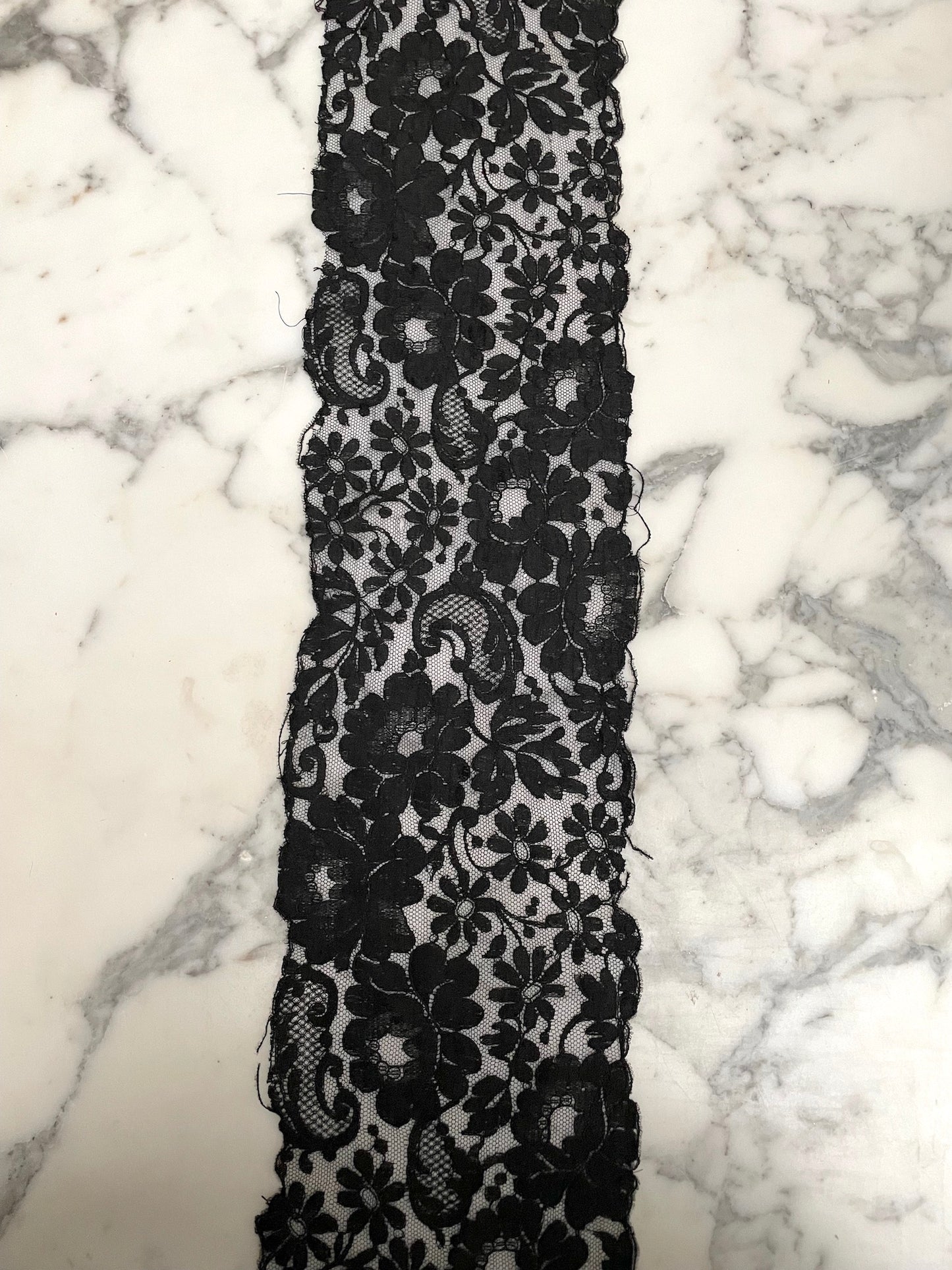 Antique French Black Wide Floral Lace Piece