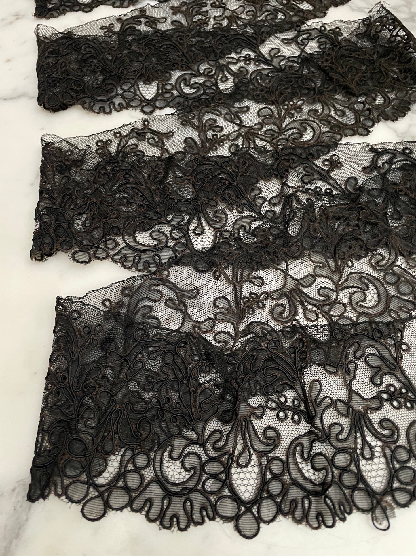 Antique French Black & Brown Lace Piece