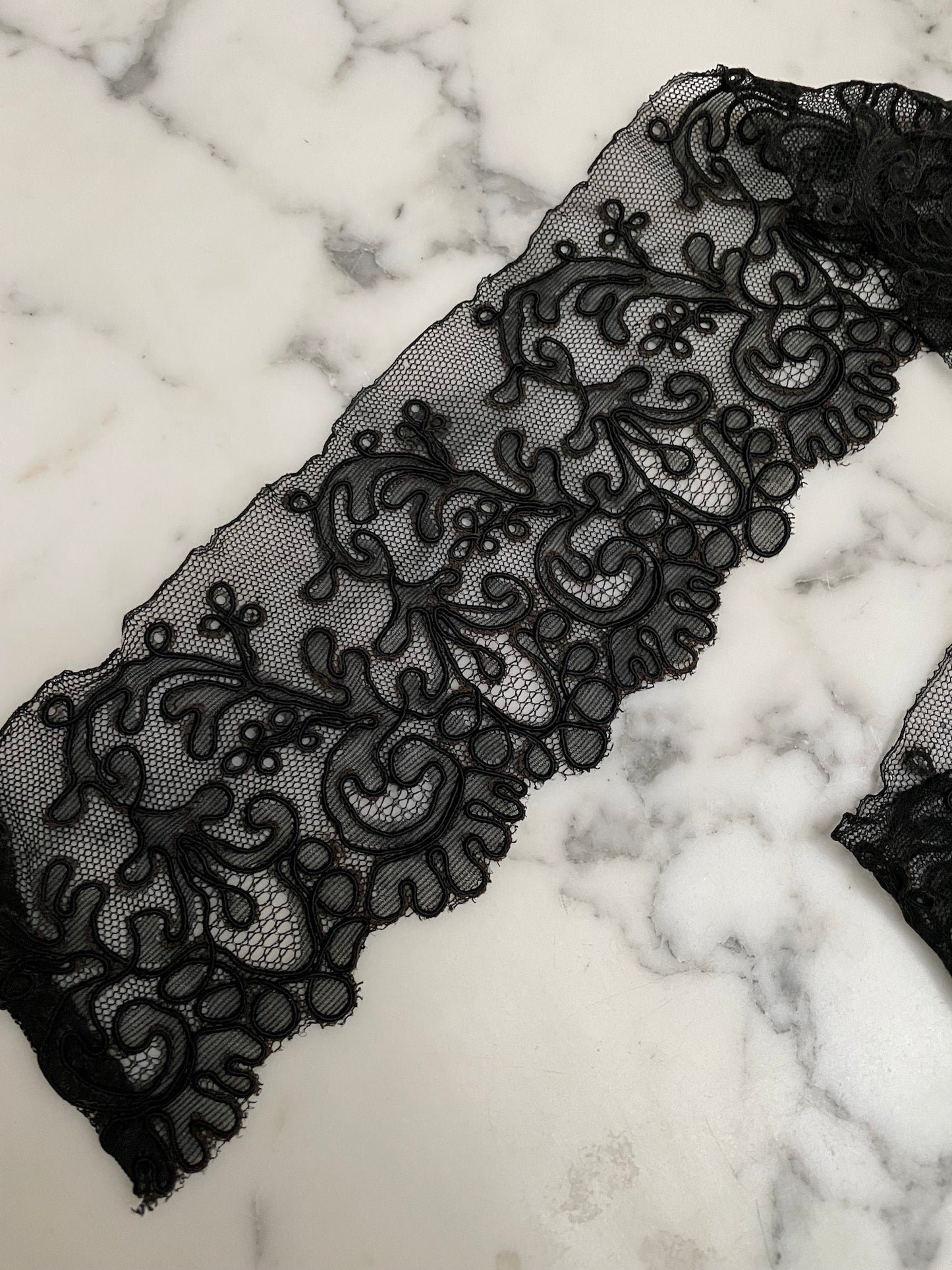 Antique French Black & Brown Lace Piece