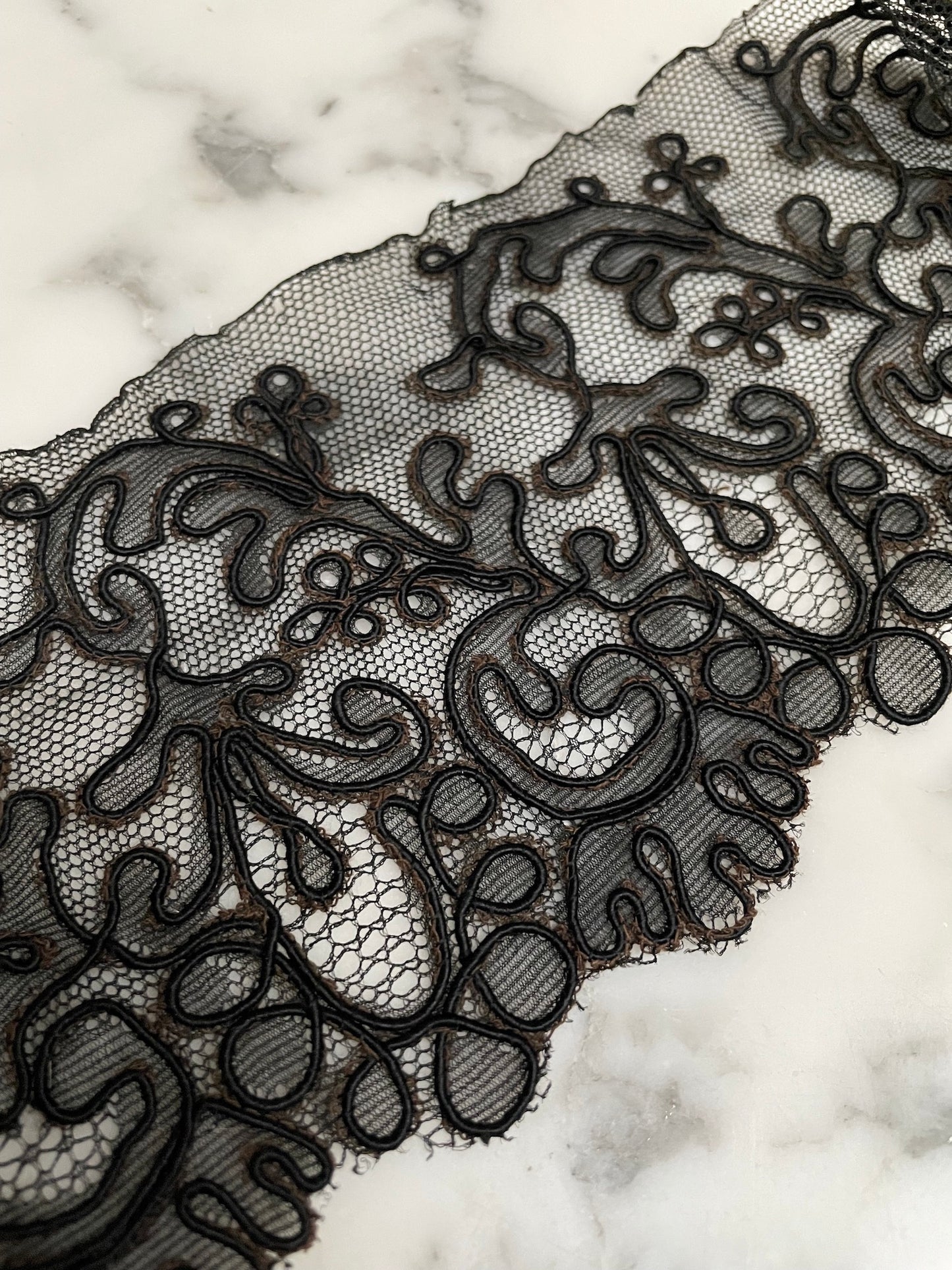 Antique French Black & Brown Lace Piece