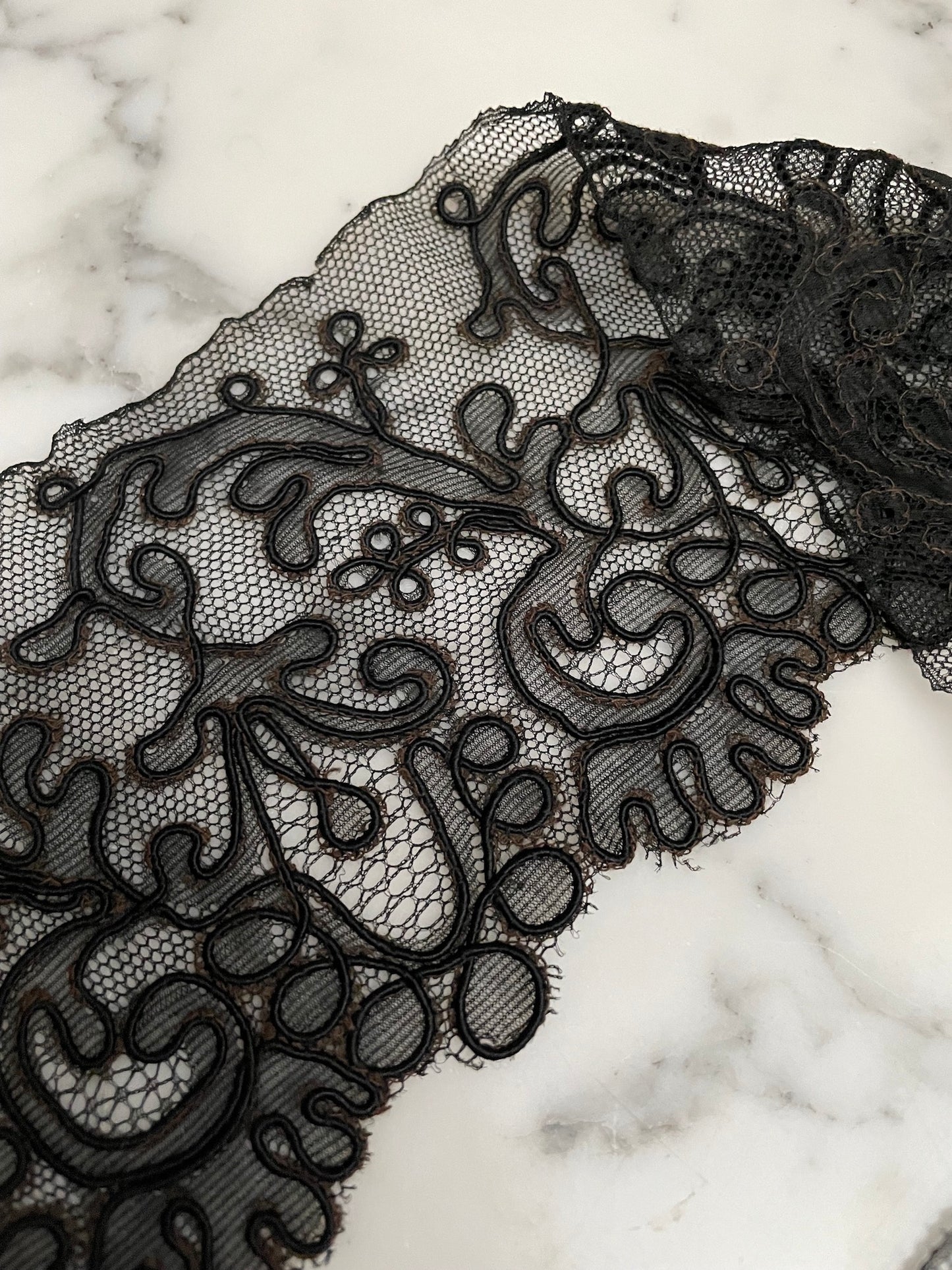 Antique French Black & Brown Lace Piece