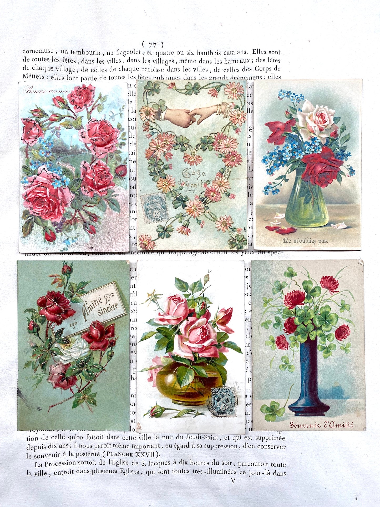 Antique French Postcards - Set 2 - Floral Friendship
