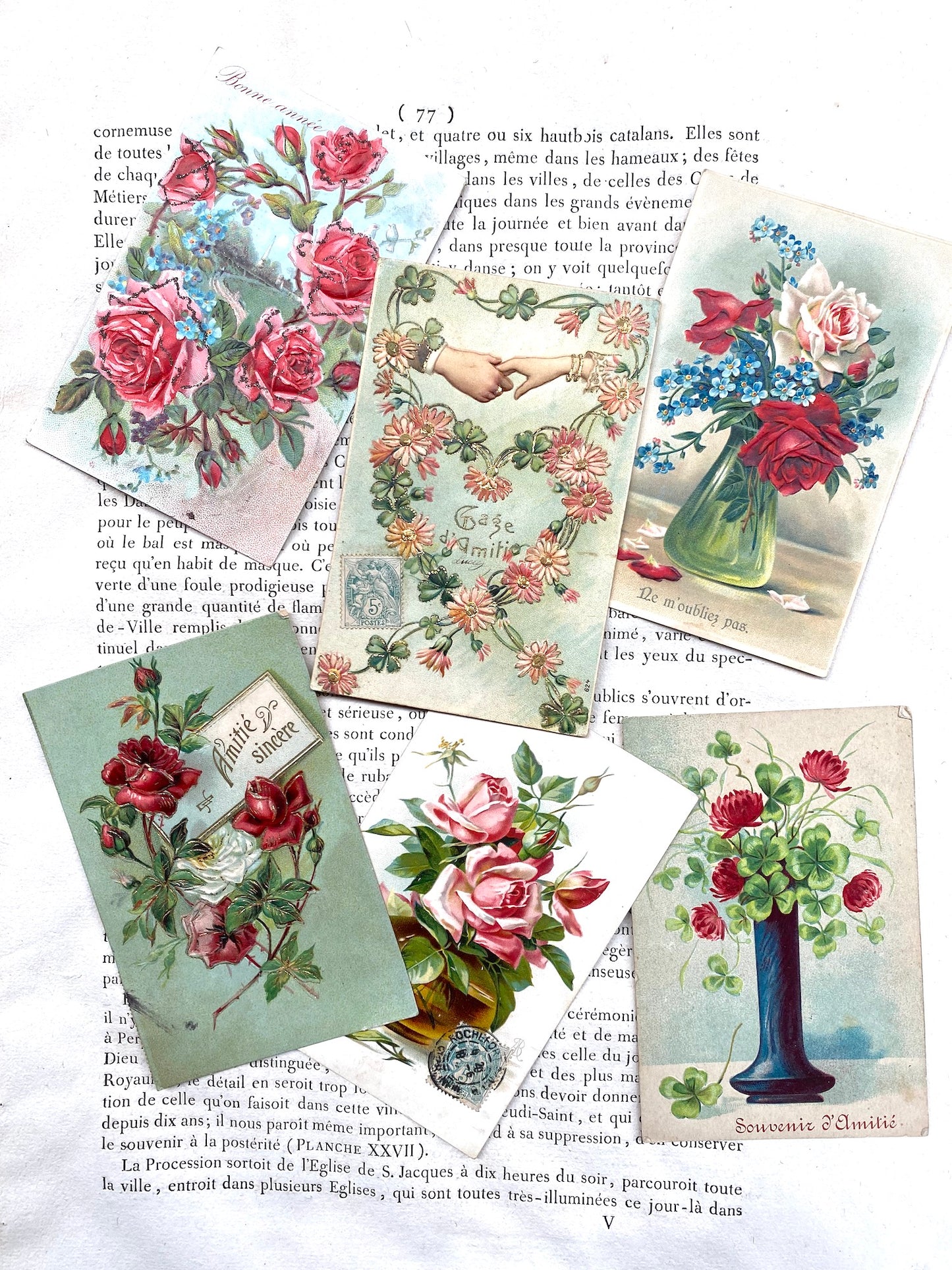 Antique French Postcards - Set 2 - Floral Friendship
