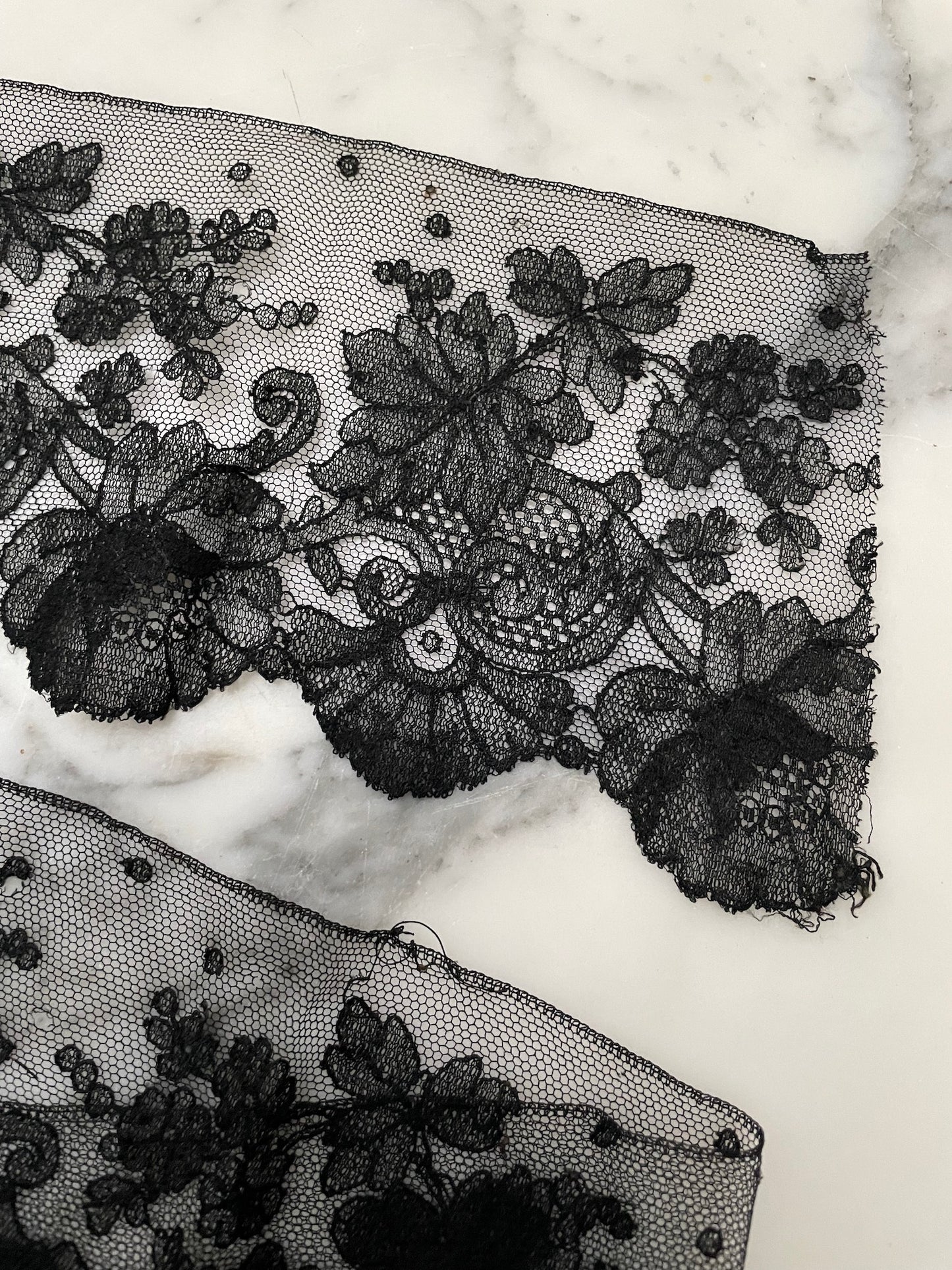Antique French Black Chantilly Lace Piece