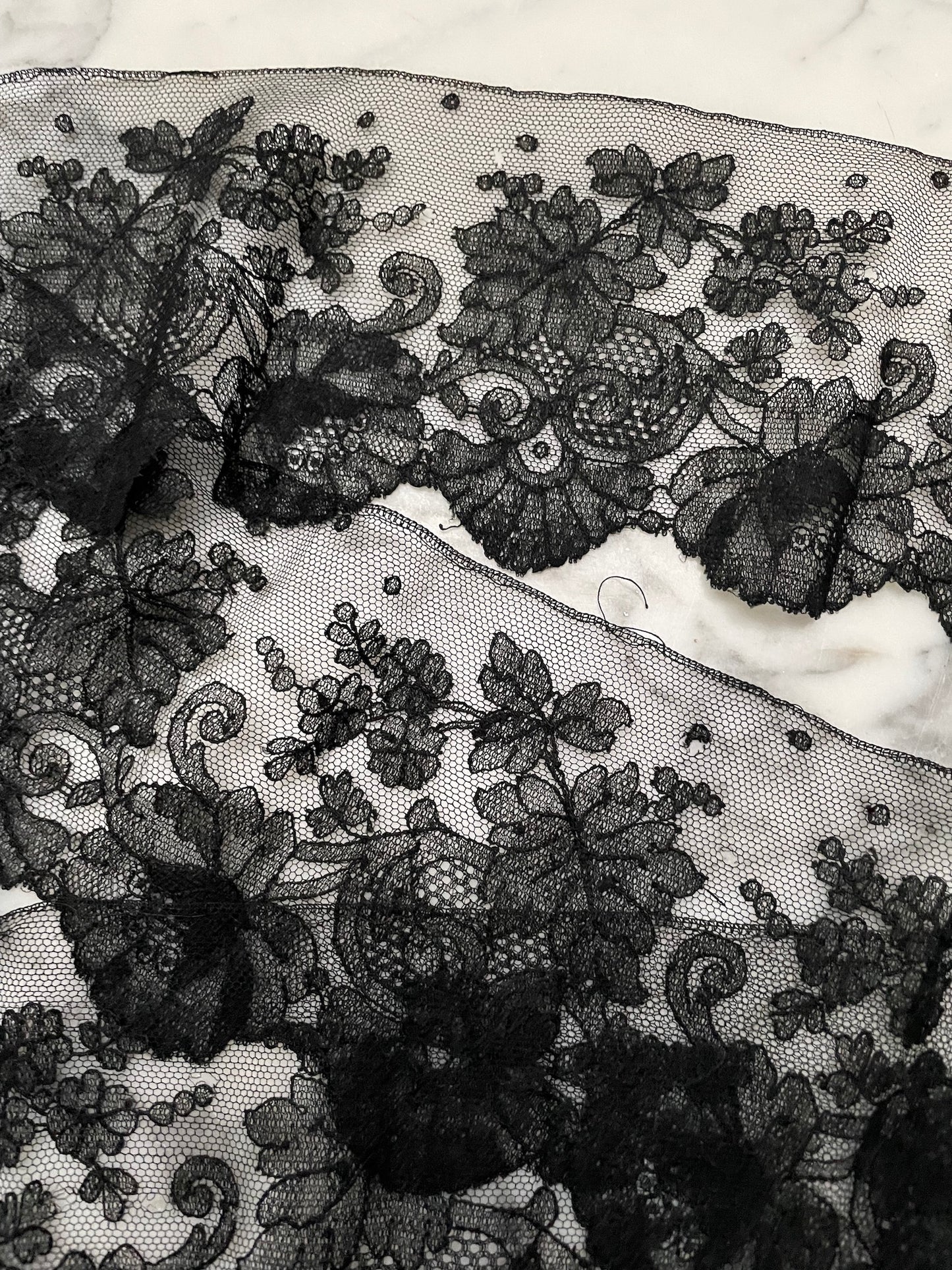 Antique French Black Chantilly Lace Piece
