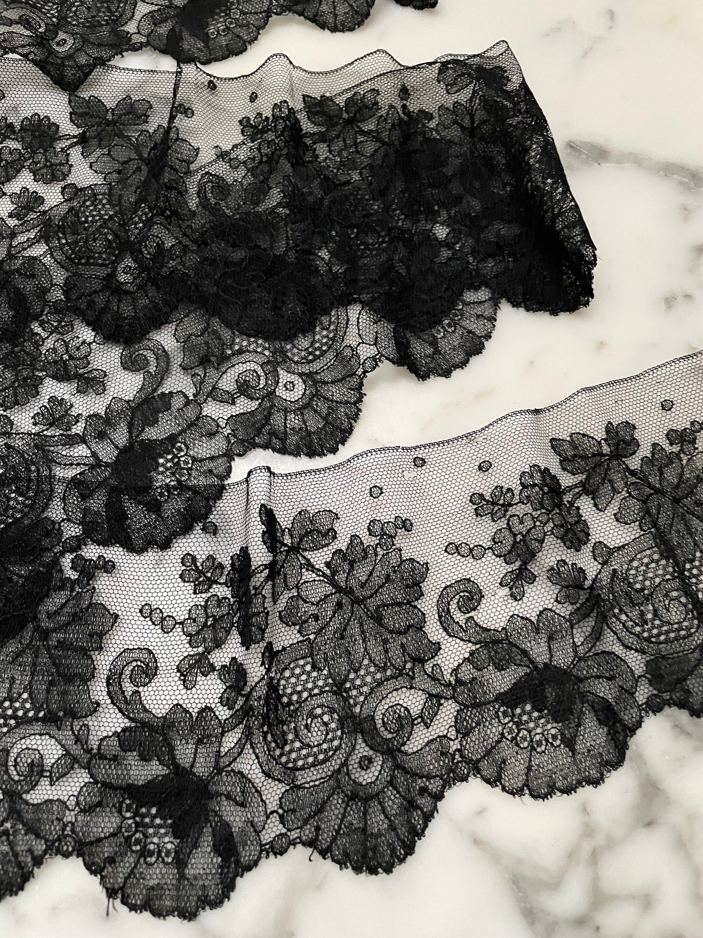 Antique French Black Chantilly Lace Piece