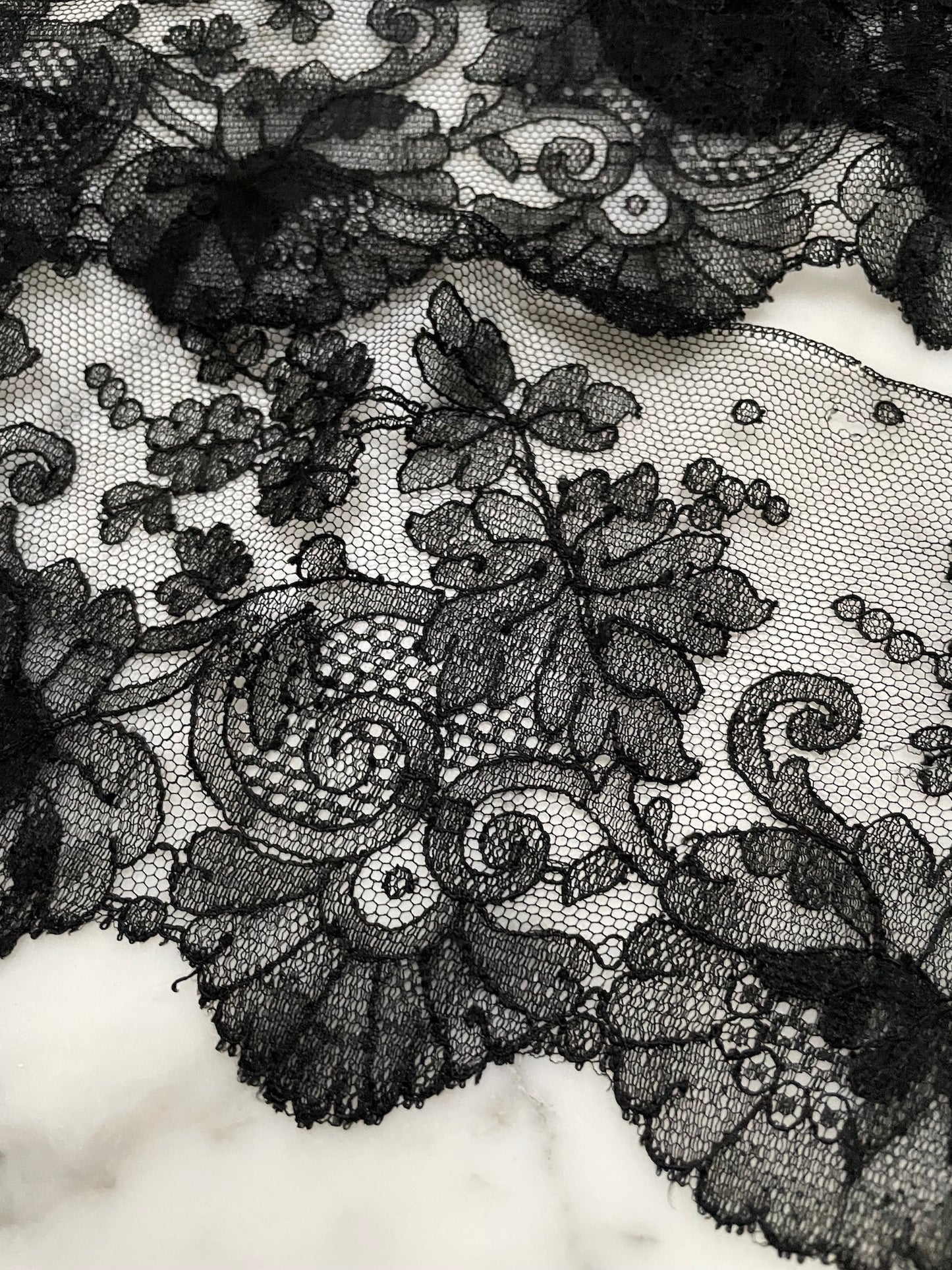 Antique French Black Chantilly Lace Piece