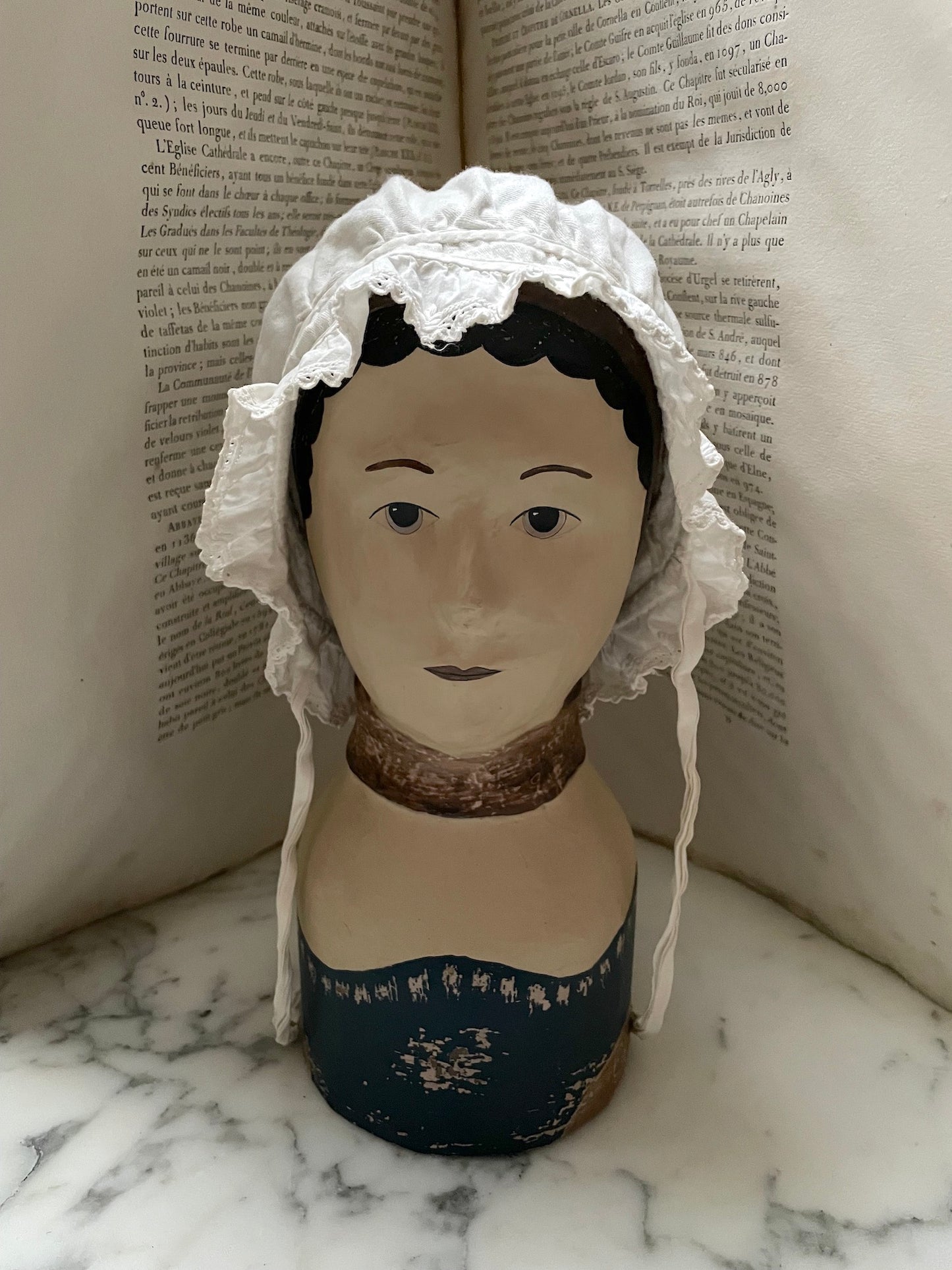 Antique French Lace Trimmed Cotton 'Mob cap' - I