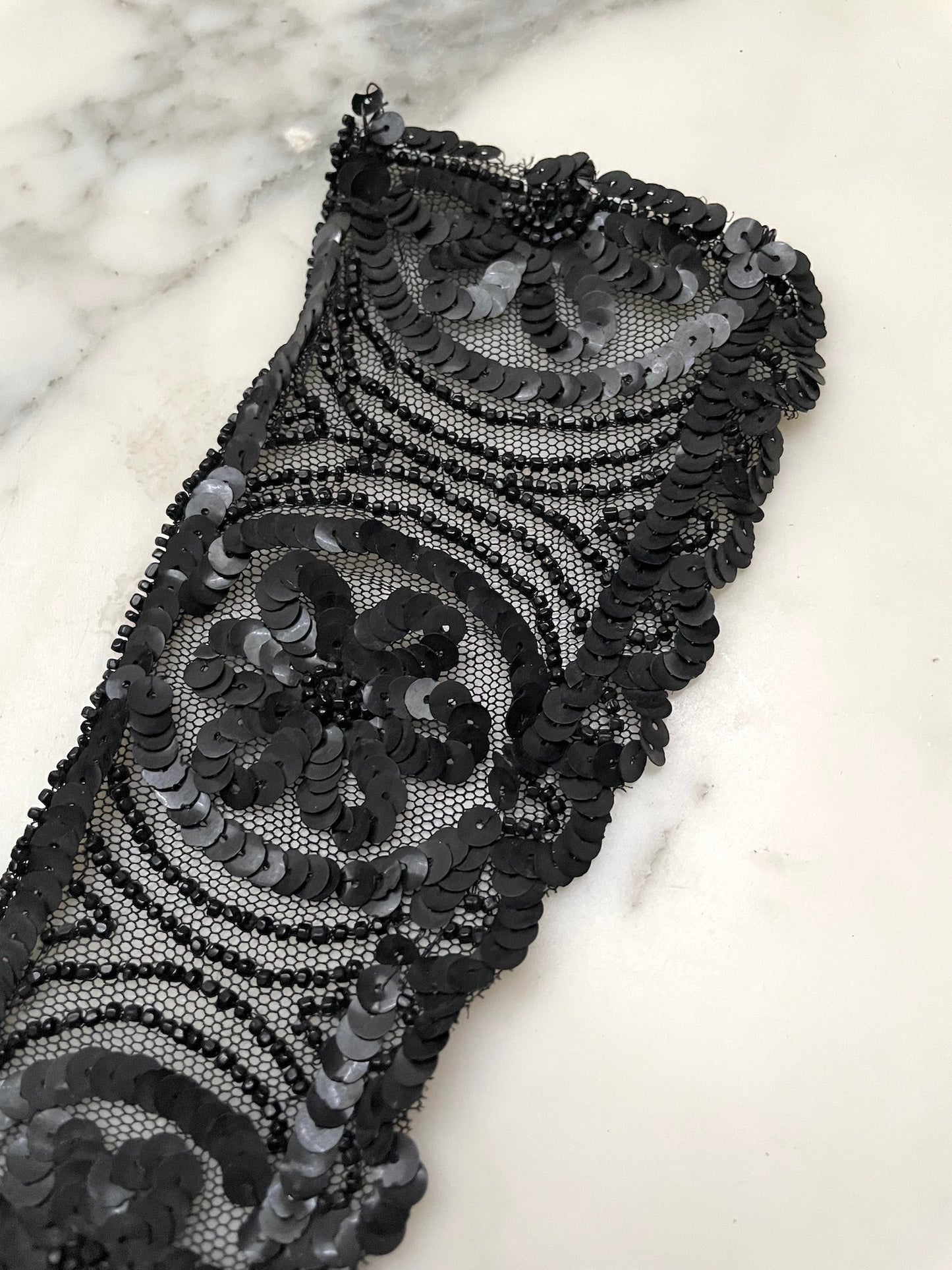 Antique French Black Sequin Beaded Applique
