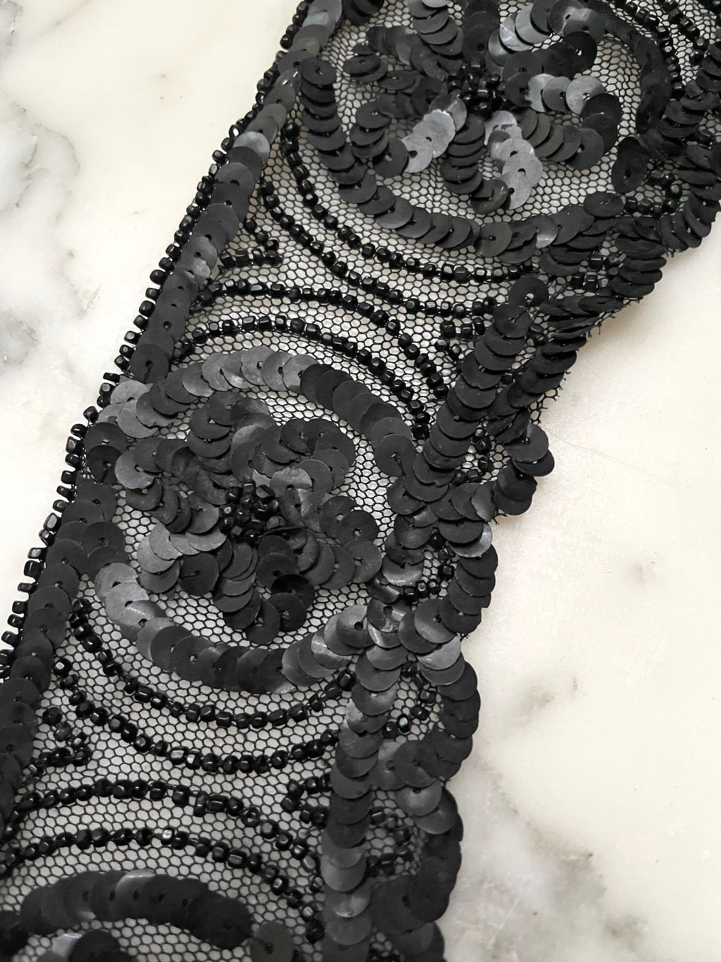 Antique French Black Sequin Beaded Applique